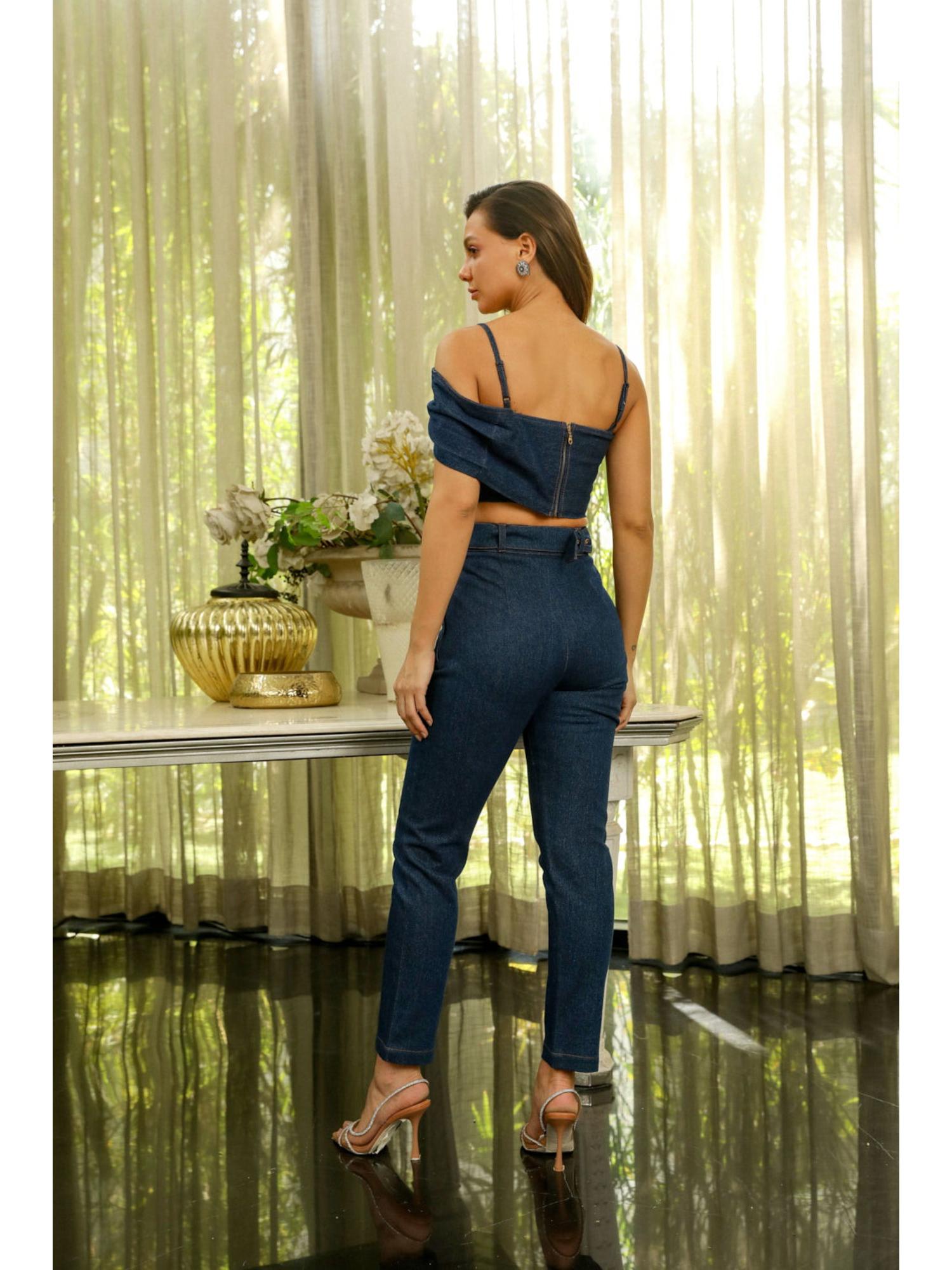Rizzo Blue Cotton Plain Top and Pant