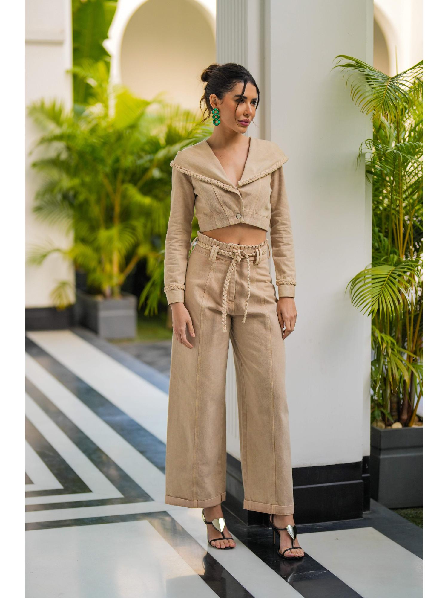 Shilloh Beige Crop Top with Pant