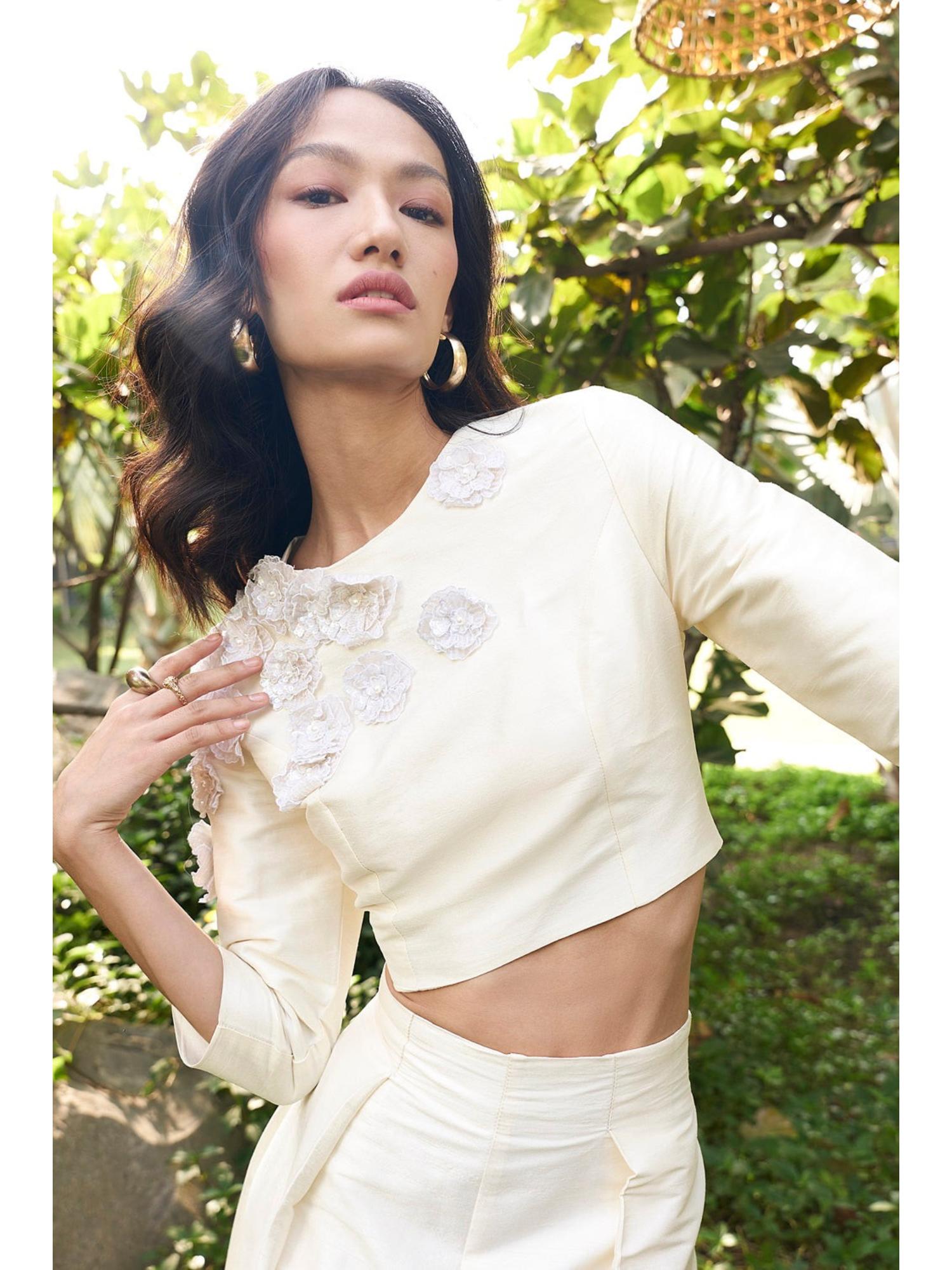 Stella Off White Floral Top with Pant