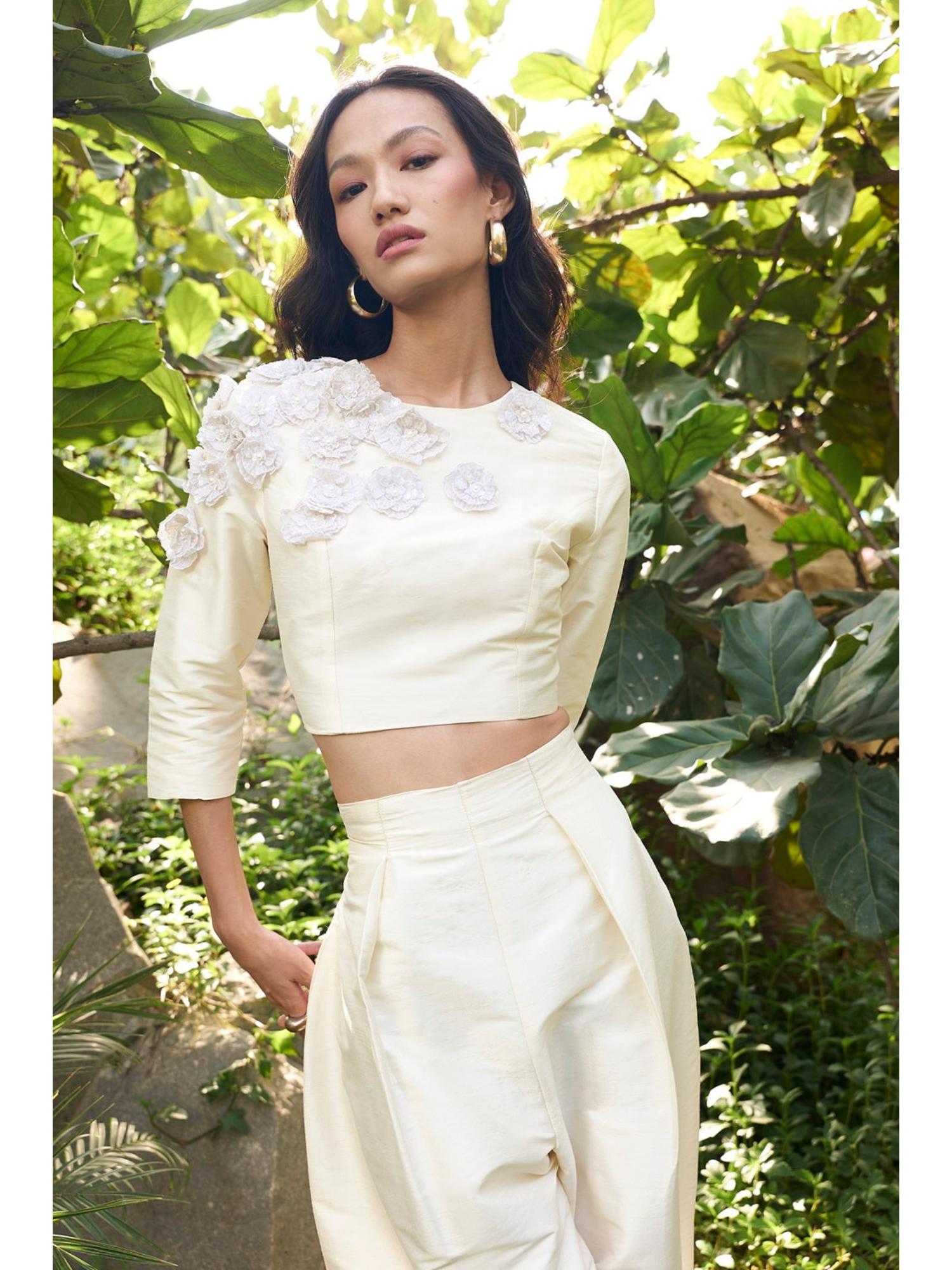 Stella Off White Floral Top with Pant