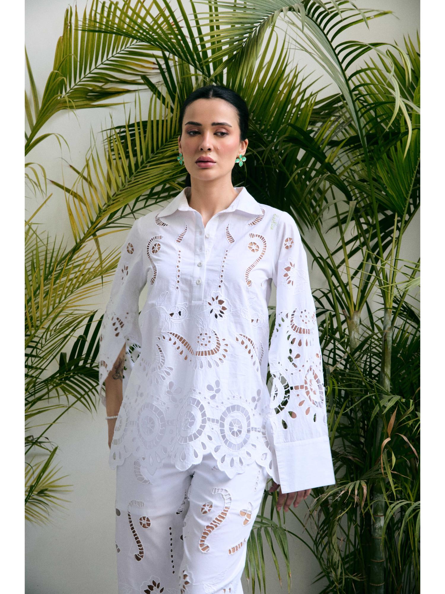Zila White Cotton Top with Pant