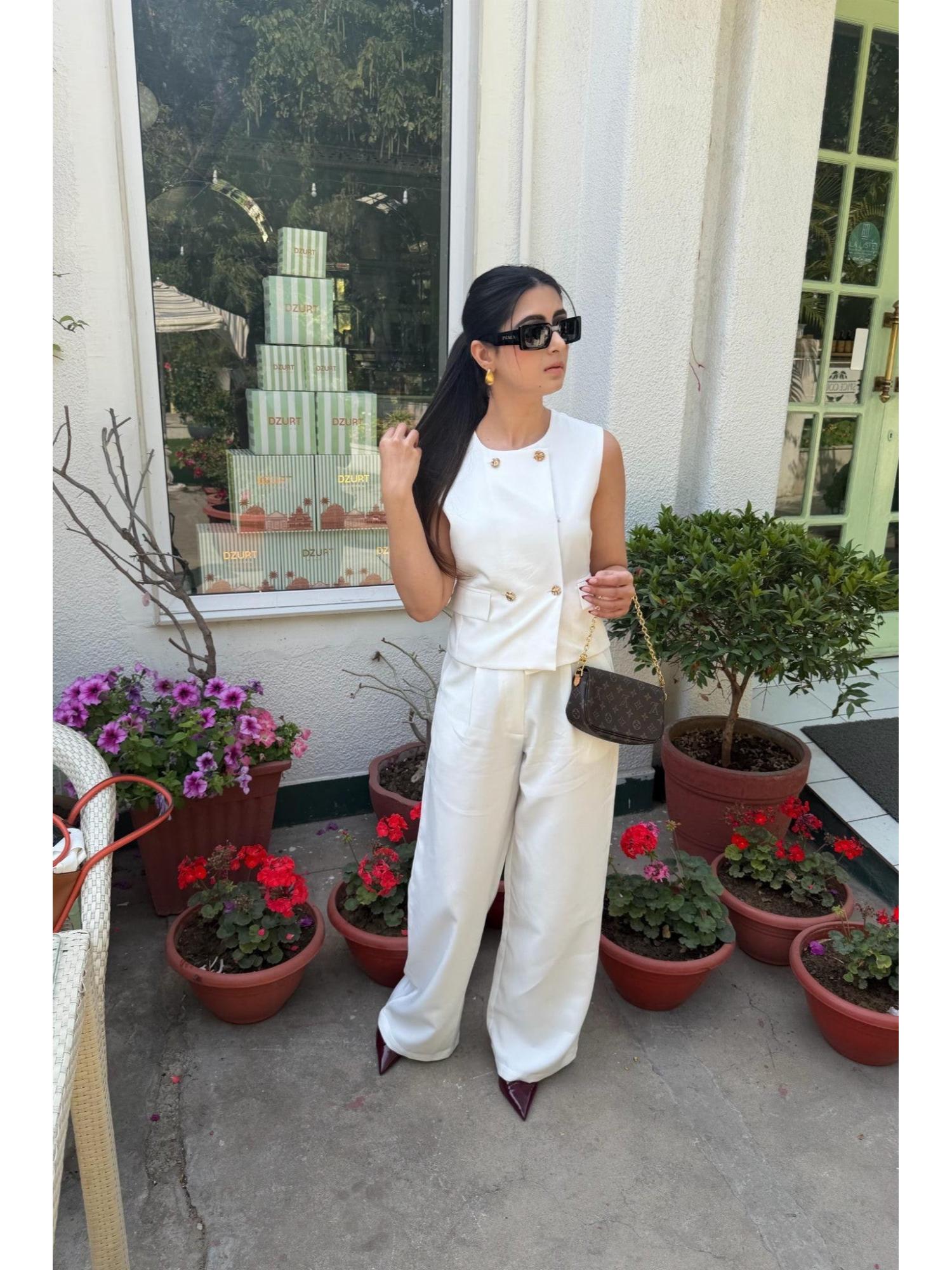 White Signature Double Breasted Top and Pant