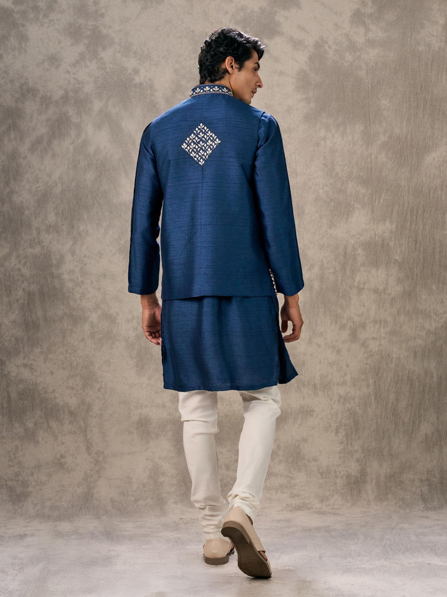 Navy Blue Splendour Kurta with Churidar and Jacket