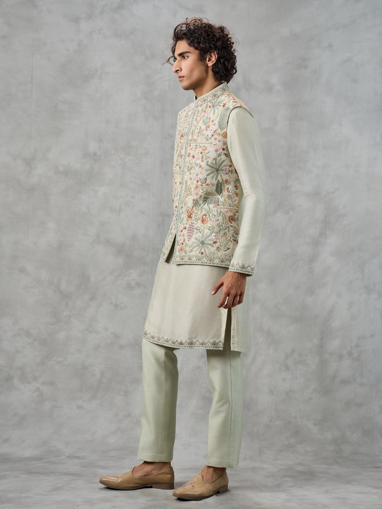 Emerald Elegance Kurta with Trouser and Jacket