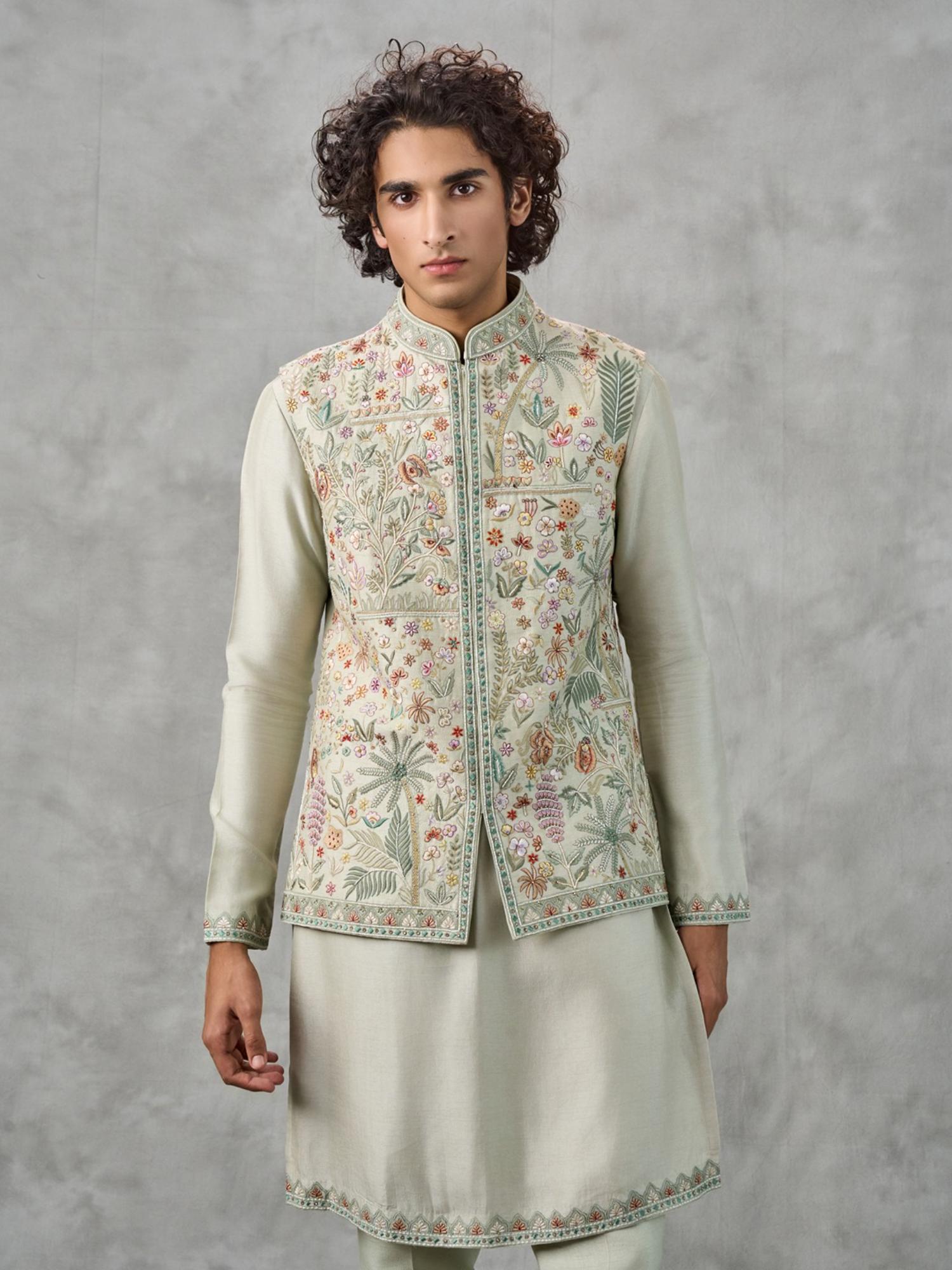 Emerald Elegance Kurta with Trouser and Jacket