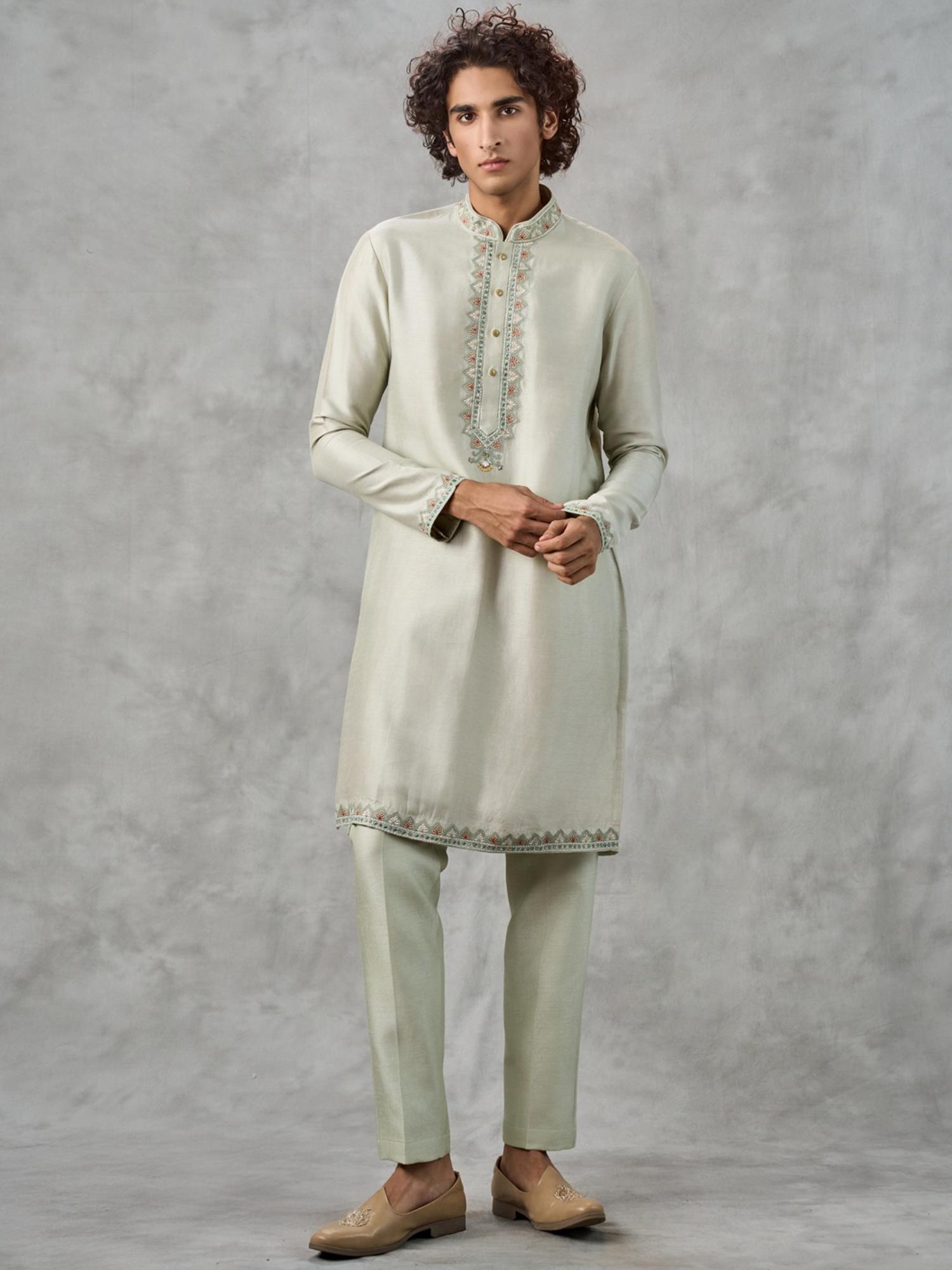 Emerald Elegance Kurta with Trouser and Jacket
