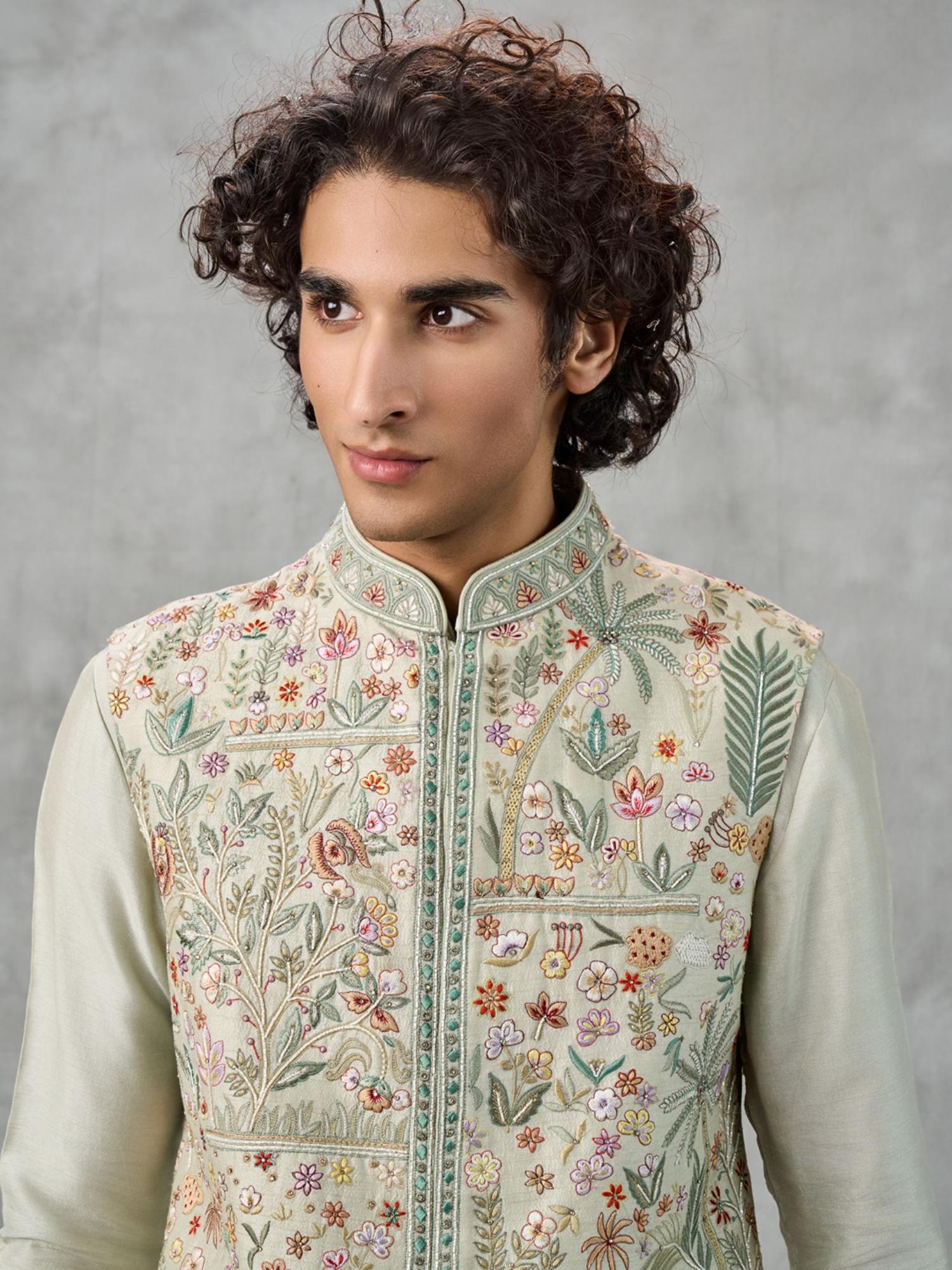 Emerald Elegance Kurta with Trouser and Jacket