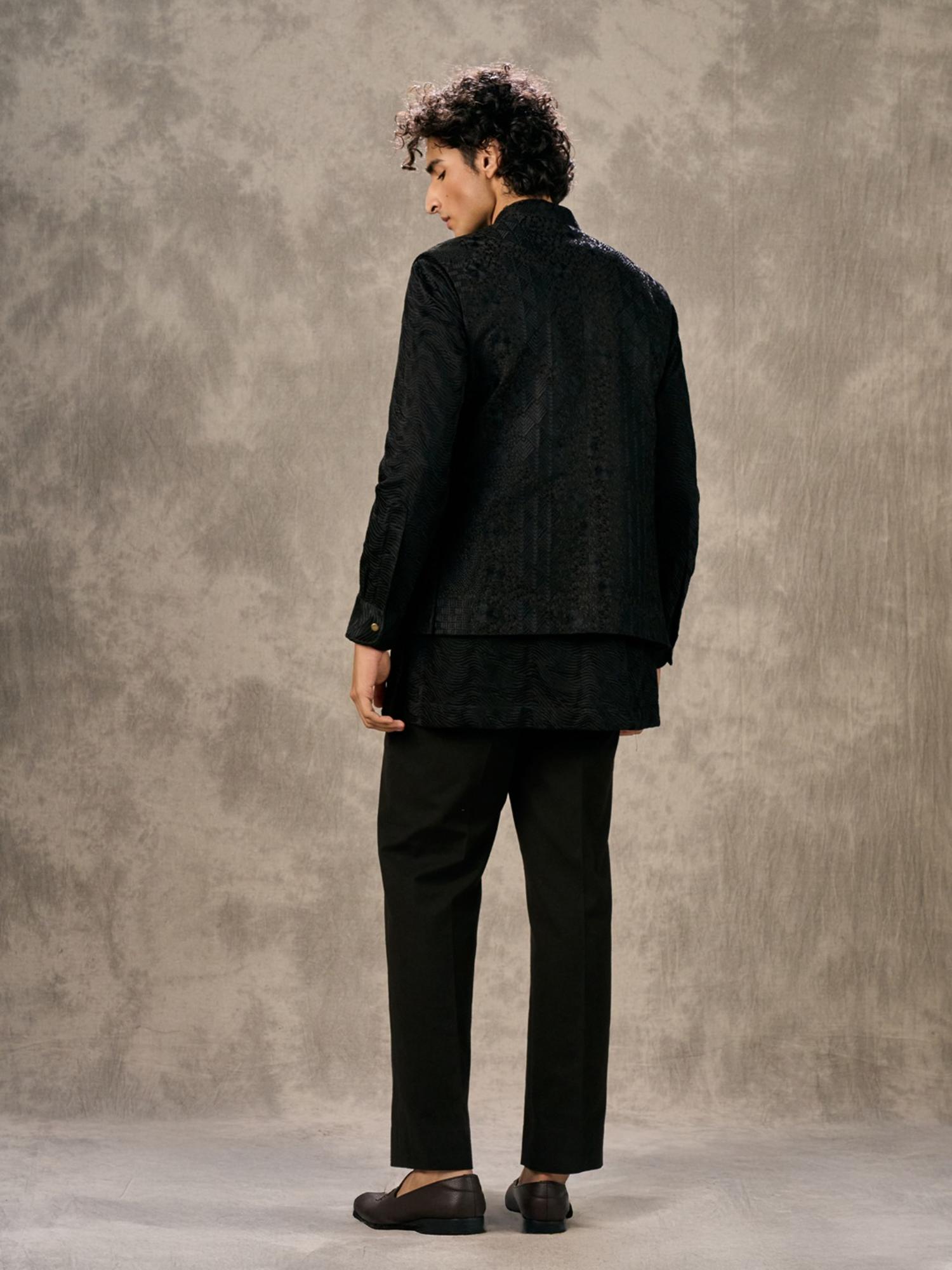 Lustrous Black Kurta with Trouser and Jacket