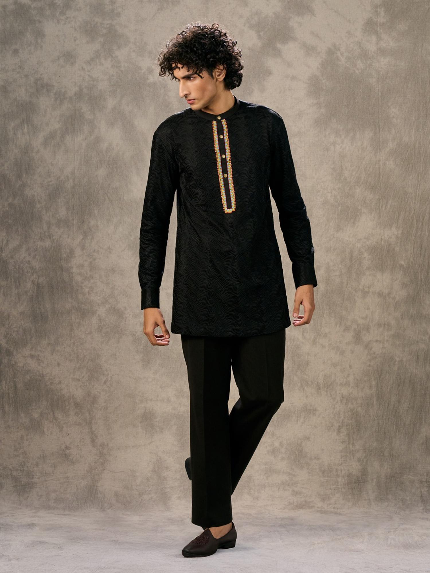 Lustrous Black Kurta with Trouser and Jacket