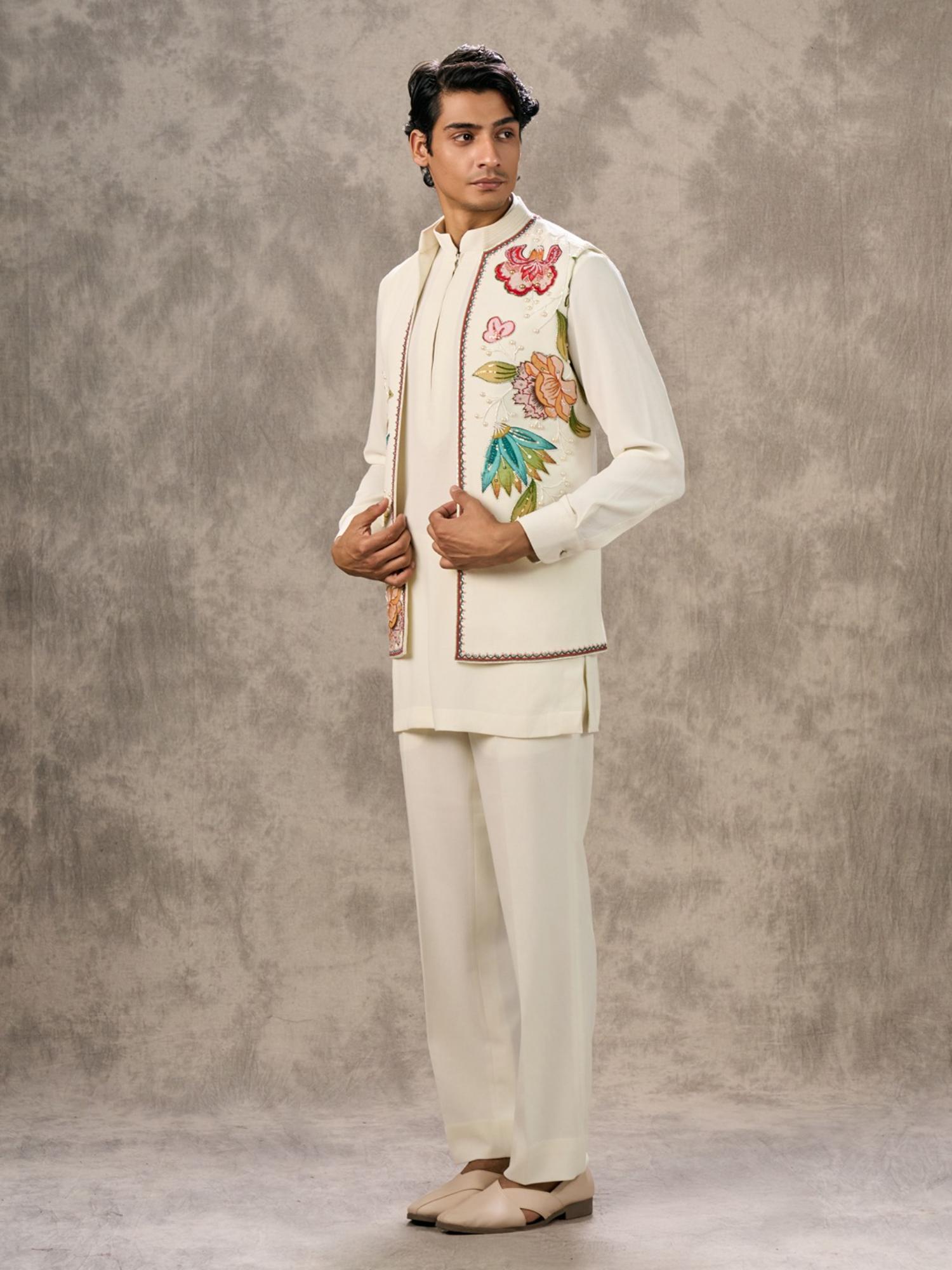 Cream Symphony Kurta with Trouser and Jacket