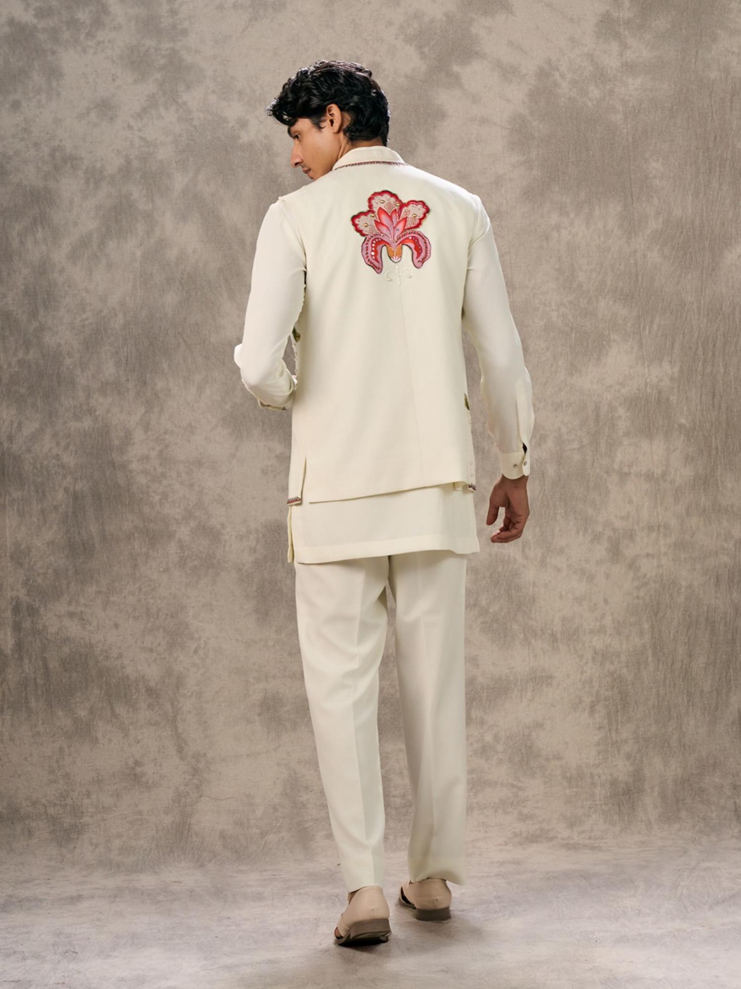 Cream Symphony Kurta with Trouser and Jacket