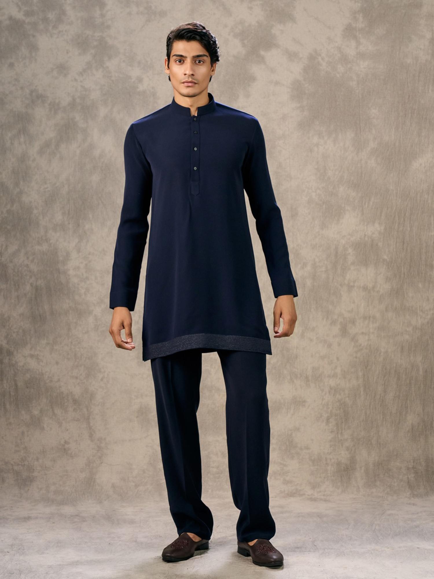 Navy Blue Royal Elegance Kurta with Trouser and Jacket