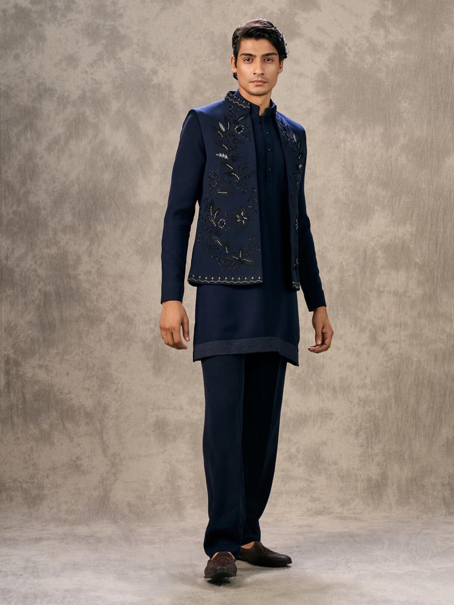Navy Blue Royal Elegance Kurta with Trouser and Jacket