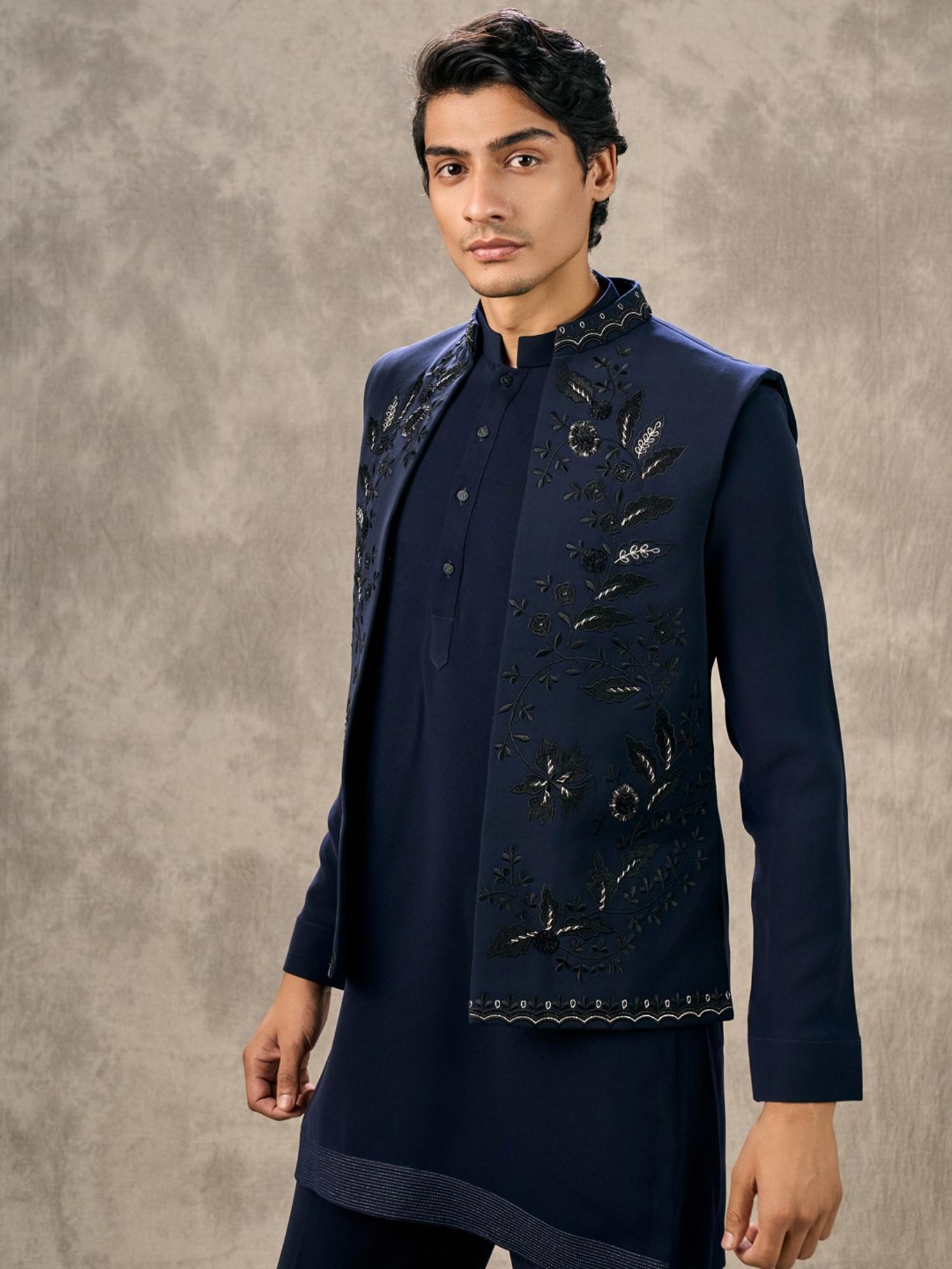 Navy Blue Royal Elegance Kurta with Trouser and Jacket