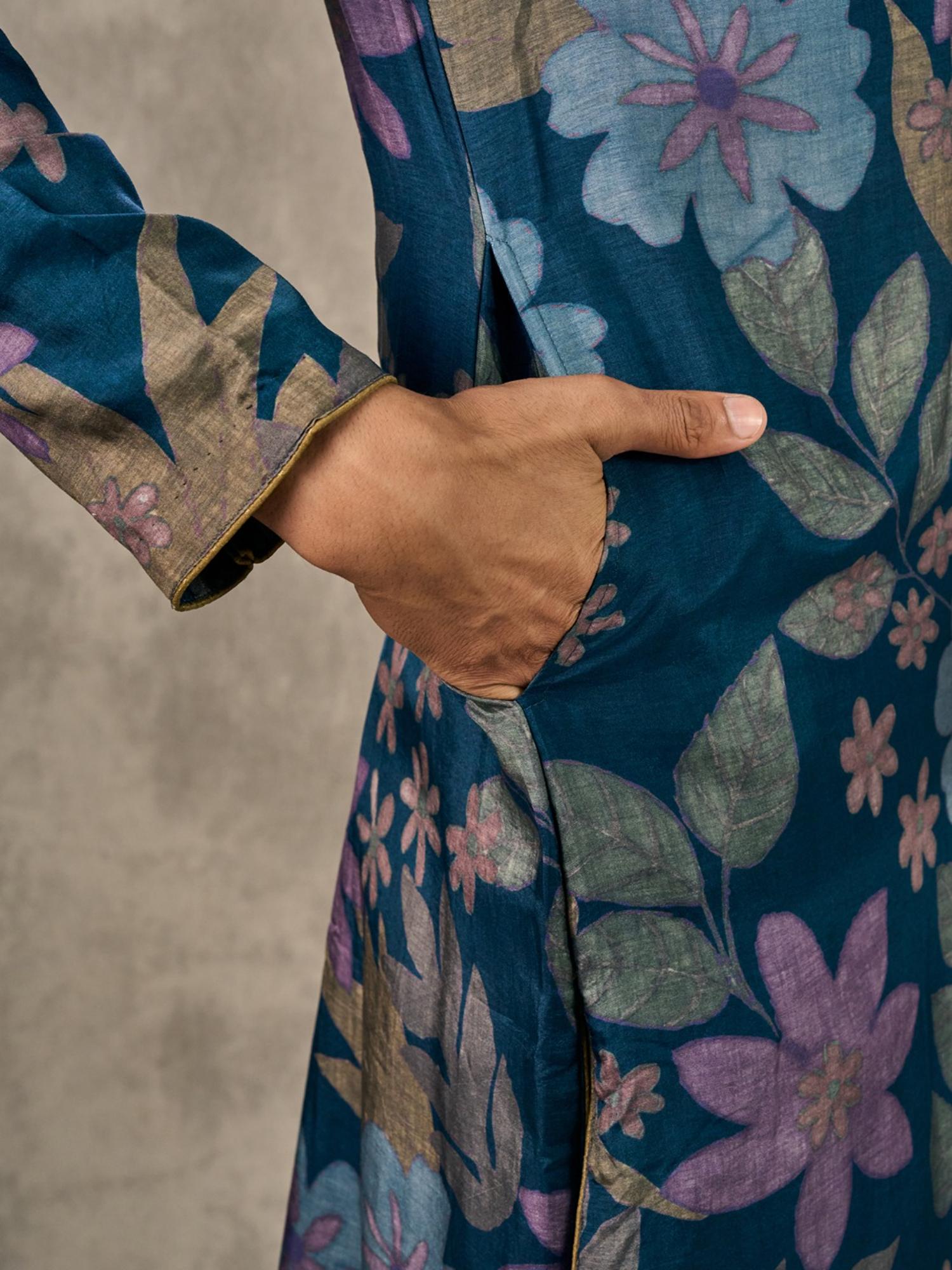 Navy Blue Charm Kurta with Trouser and Jacket