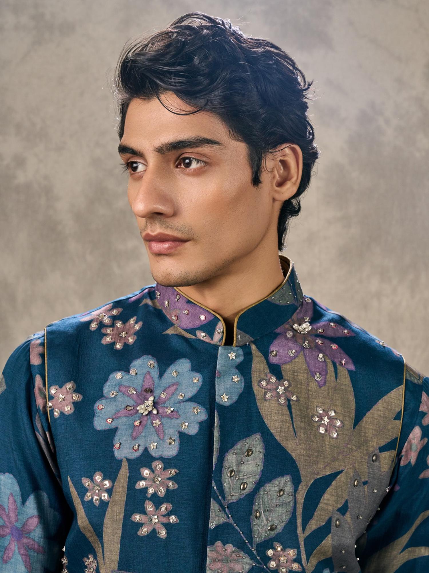 Navy Blue Charm Kurta with Trouser and Jacket
