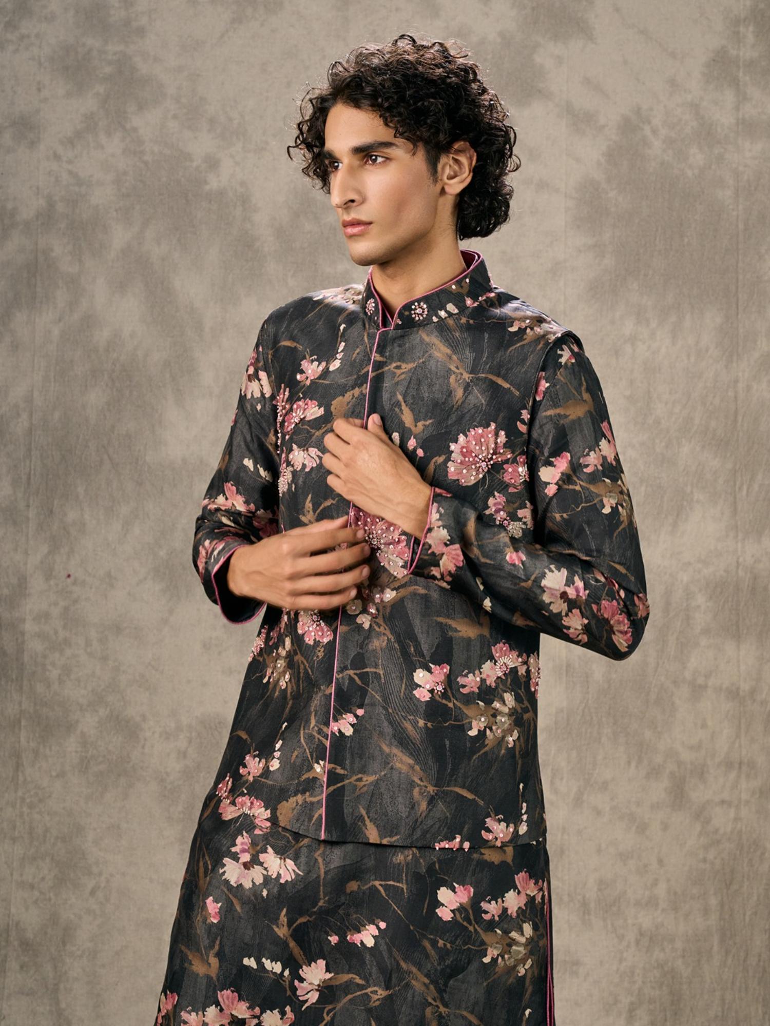 Black Elegance Kurta with Trouser and Jacket