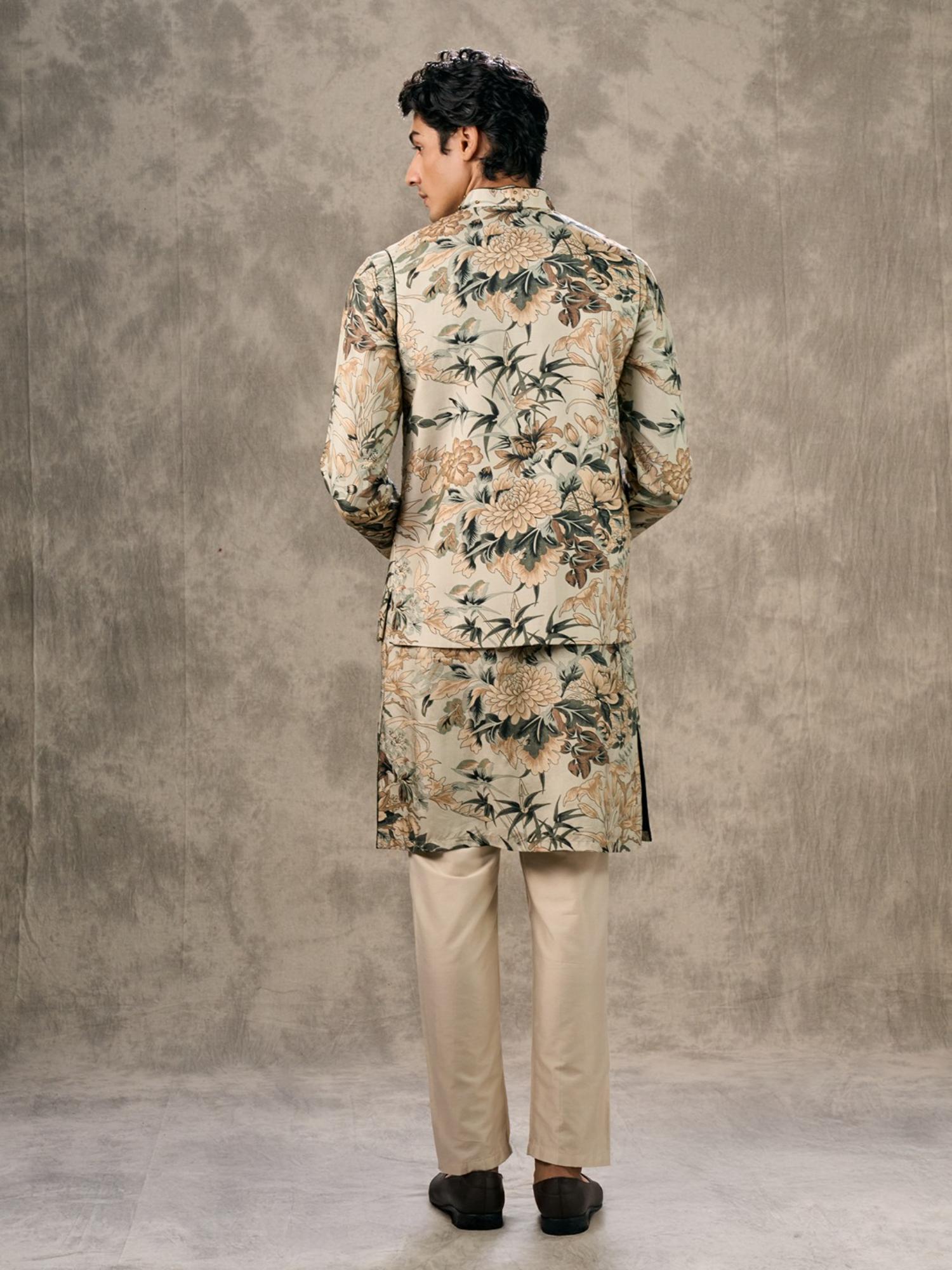 Cream Elegance Kurta with Trouser and Jacket