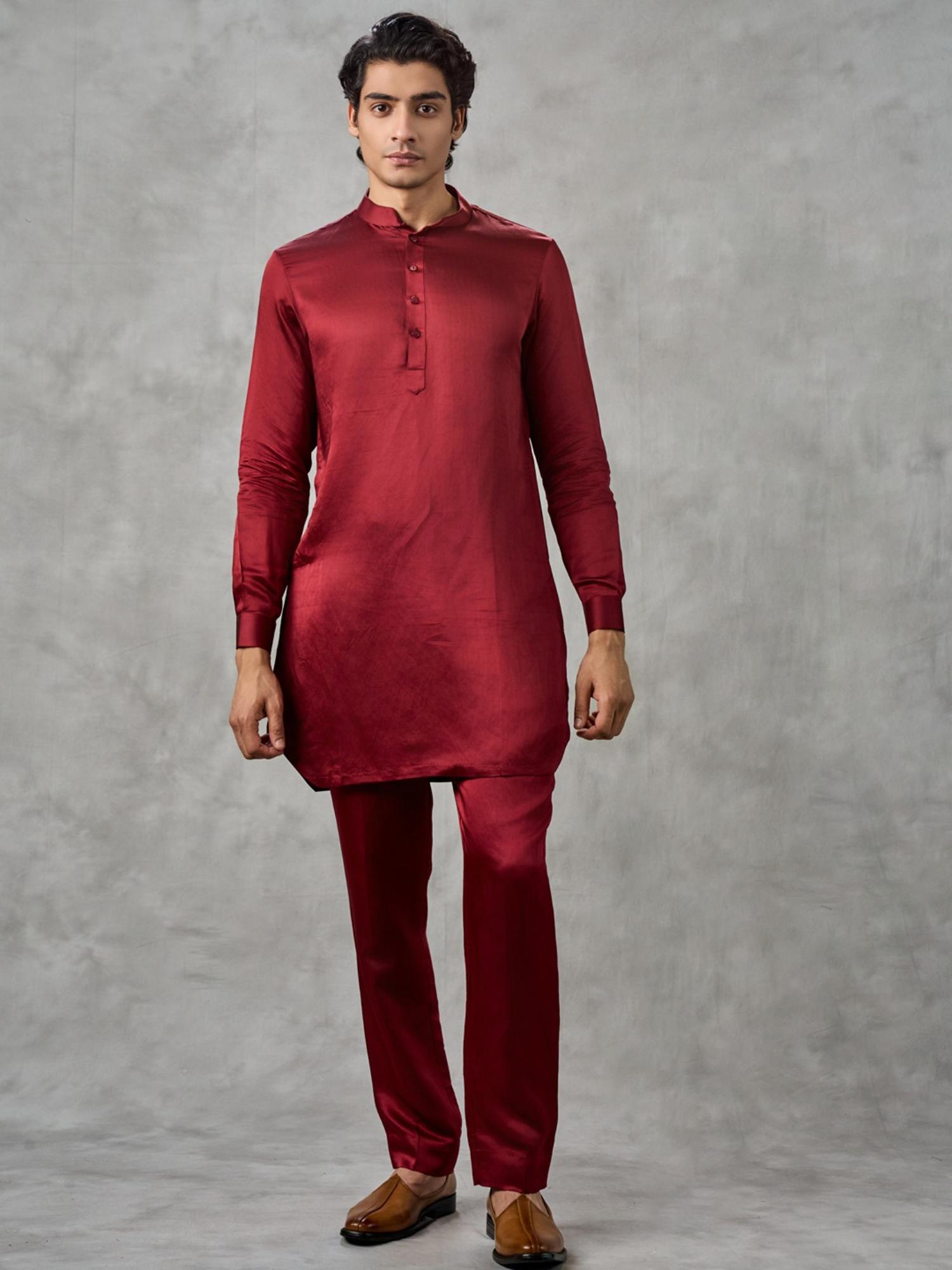 Maroon Majesty Kurta with Pant and Jacket