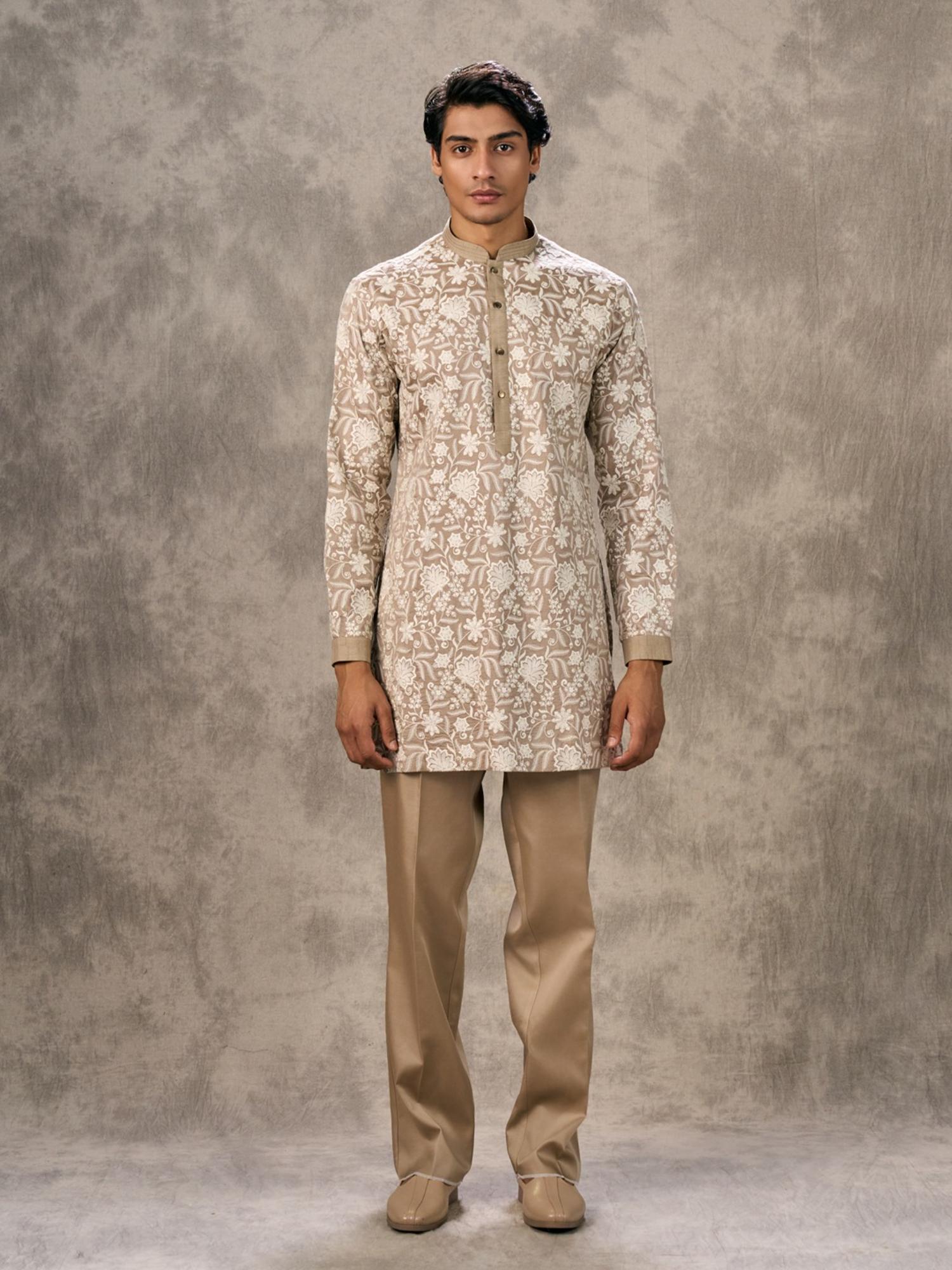 Walnut Toned Kurta with Trouser and Jacket