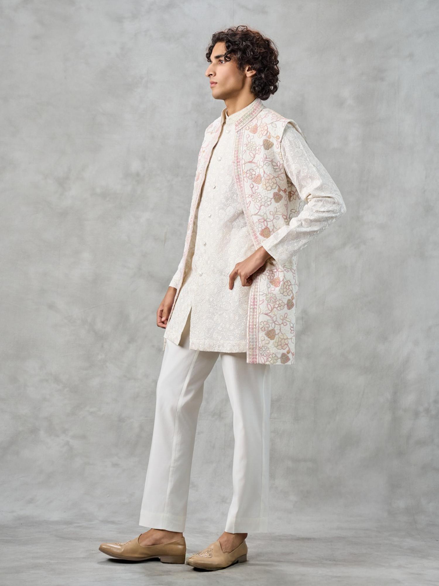 Regal White Kurta Jacket Ensemble