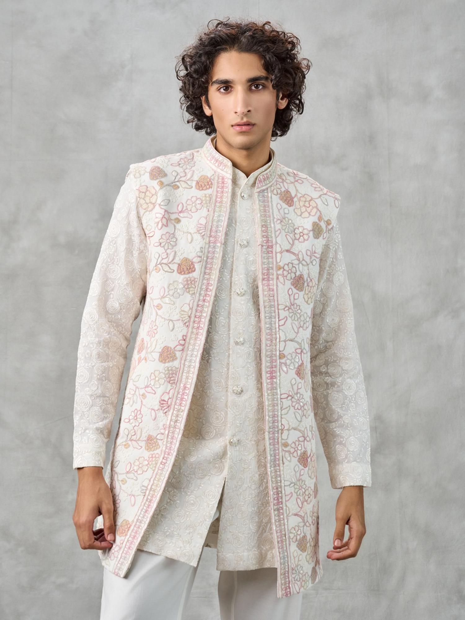 Regal White Kurta Jacket Ensemble
