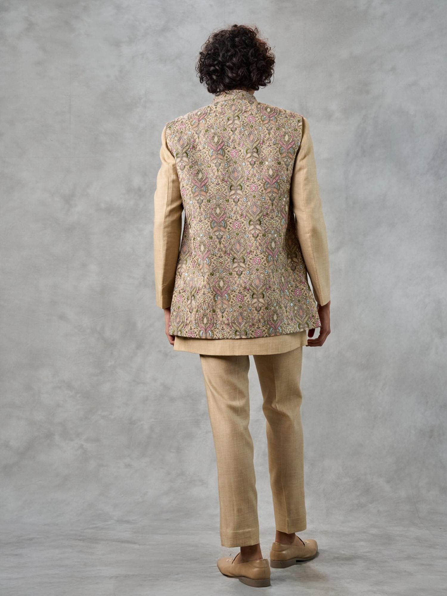Elegant Beige Georgette Kurta with Trouser and Jacket
