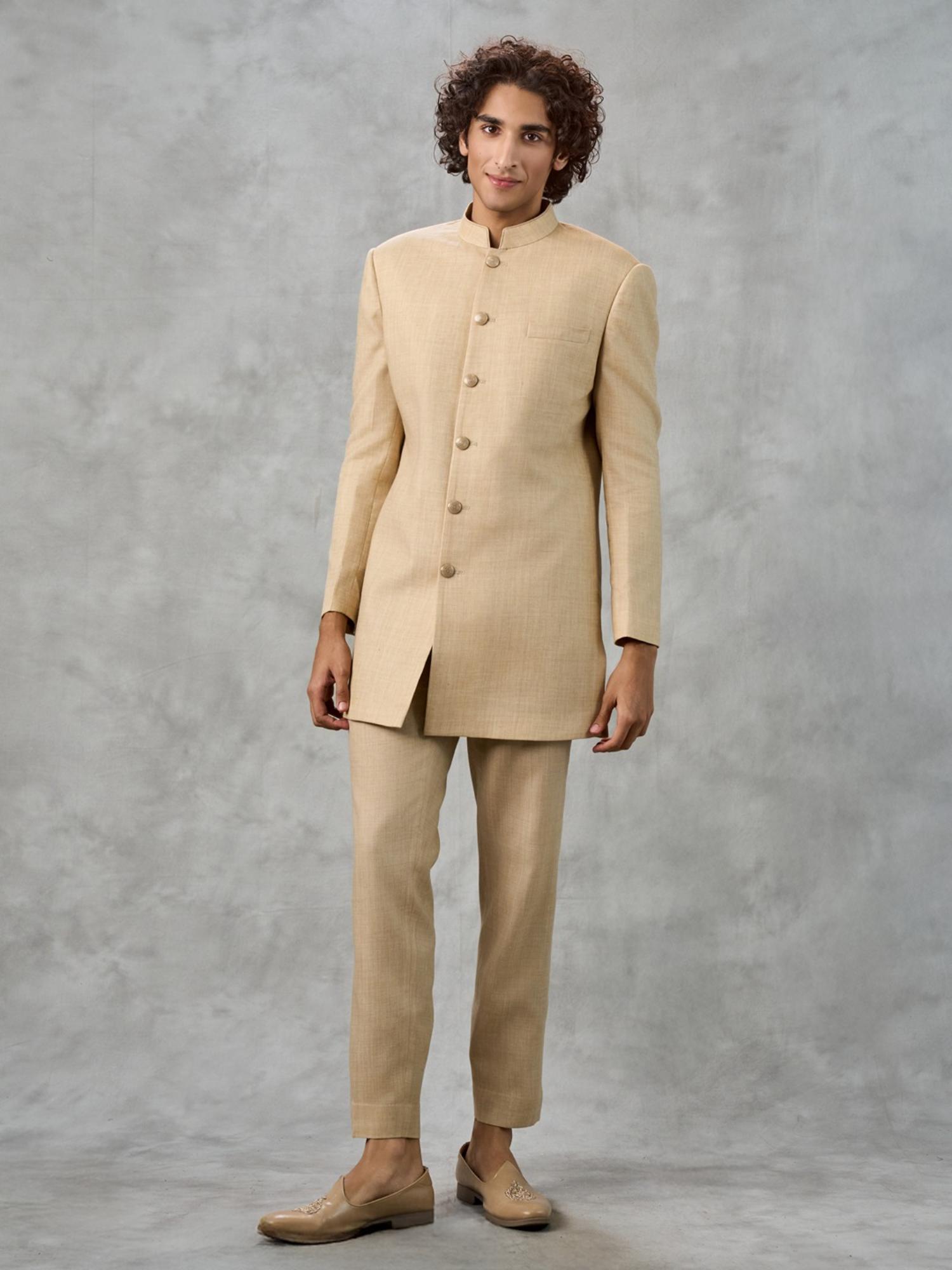 Elegant Beige Georgette Kurta with Trouser and Jacket