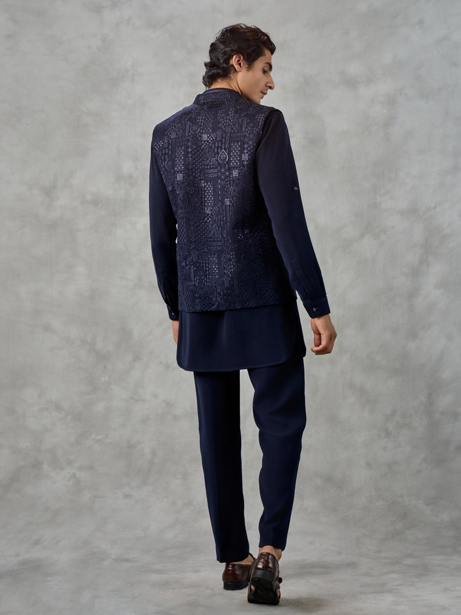 Navy Blue Elegance Kurta with Pant and Jacket