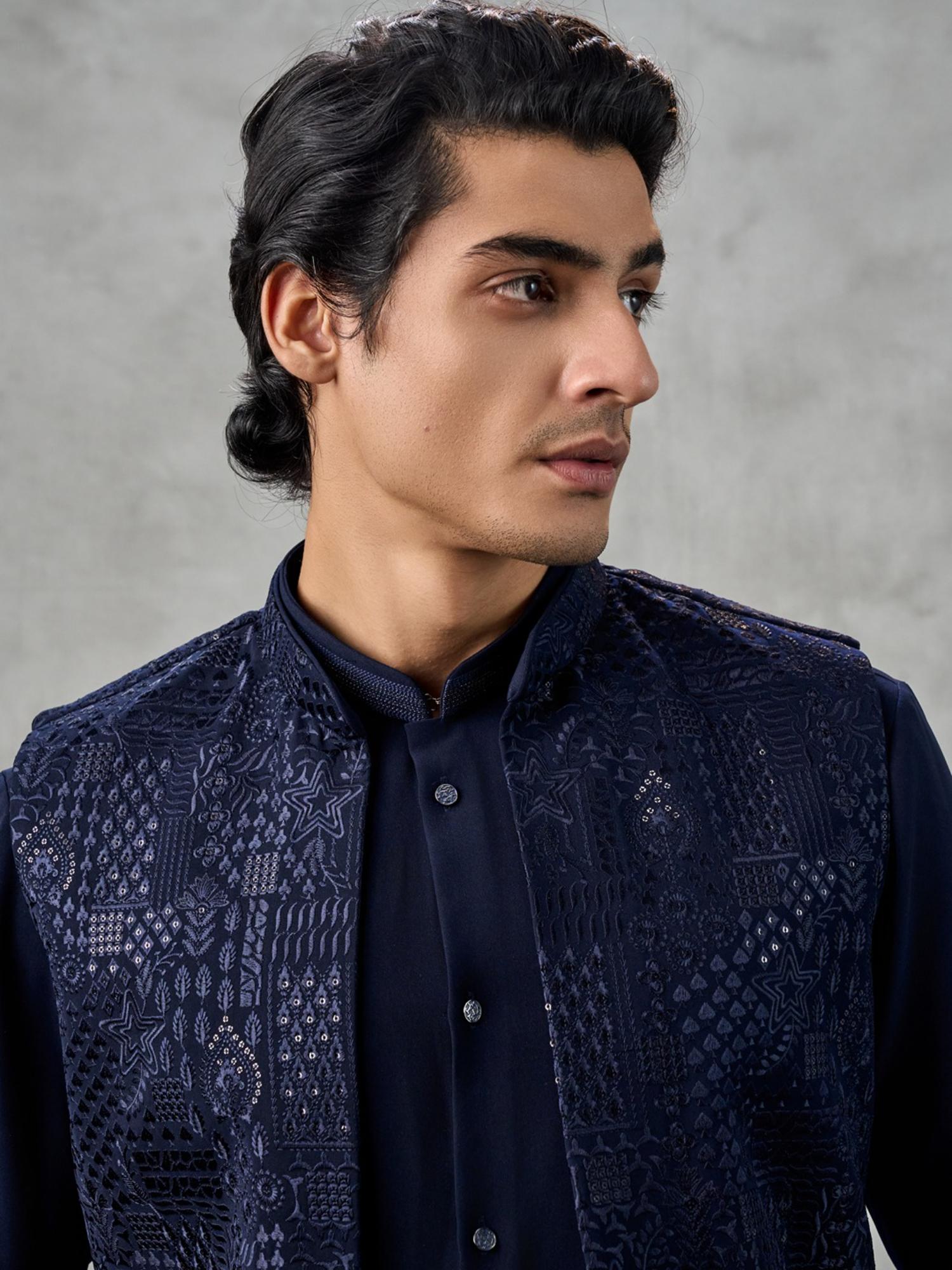 Navy Blue Elegance Kurta with Pant and Jacket