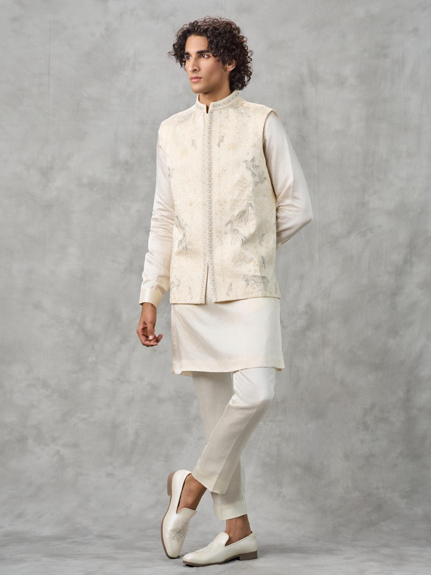 Cream Glory Kurta with Trouser and Jacket