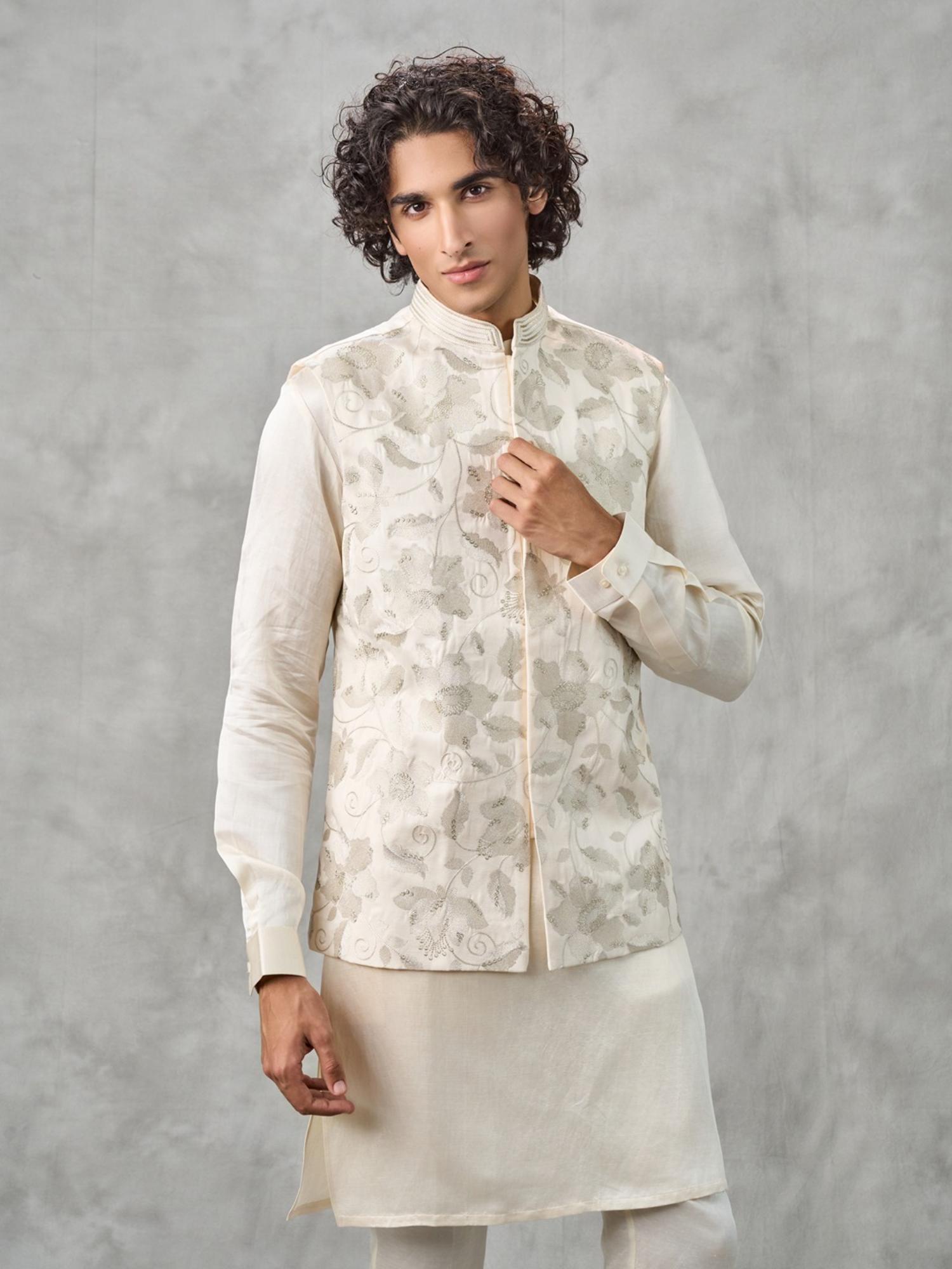 Cream Opulence Kurta with Trouser and Jacket