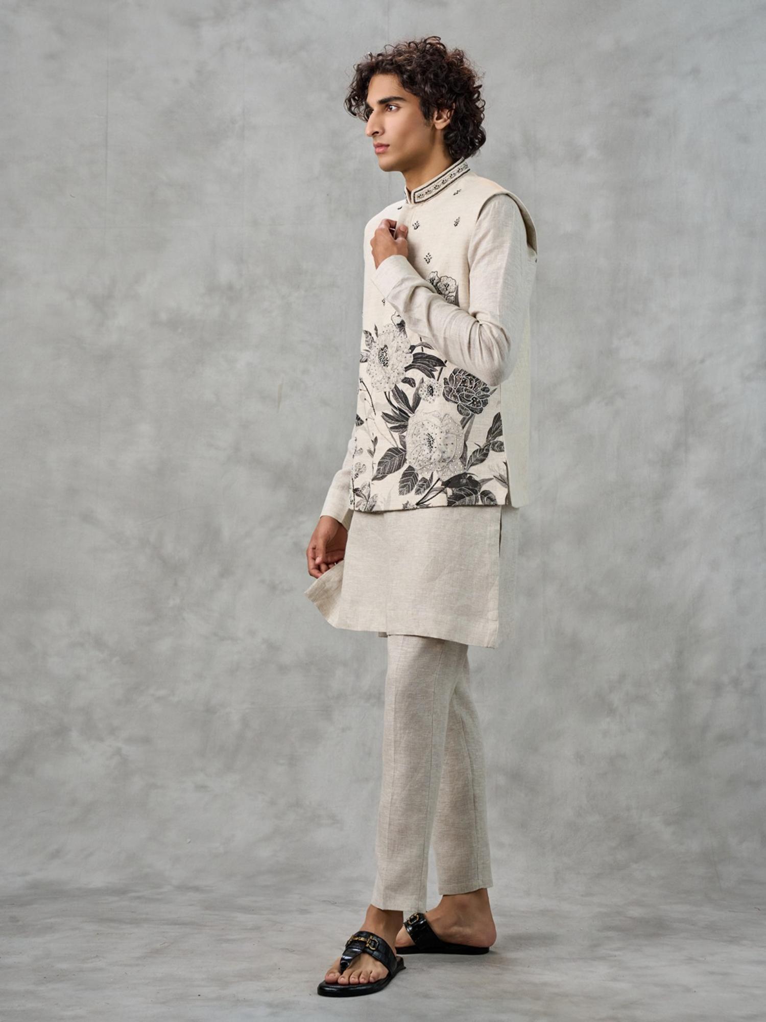 Radiant Cream Kurta with Trouser and Jacket