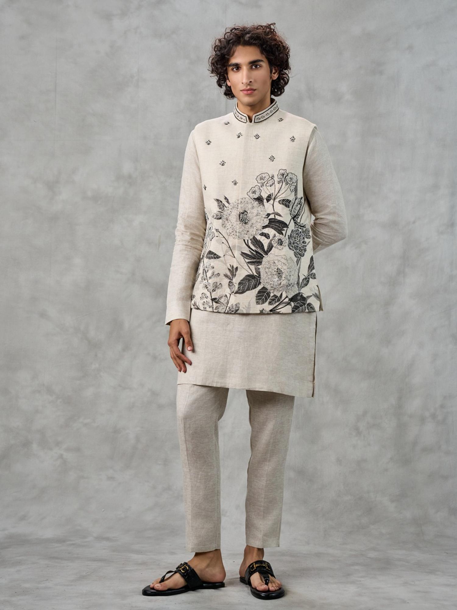Radiant Cream Kurta with Trouser and Jacket