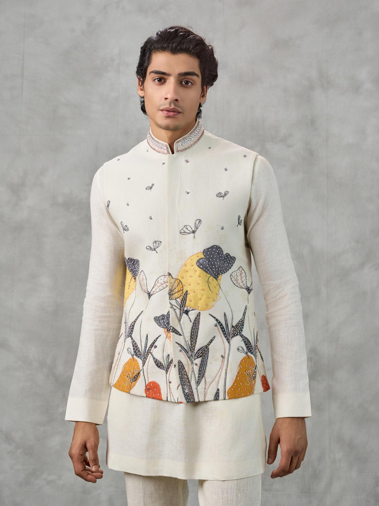 Off White Elegance Kurta with Trouser and Jacket