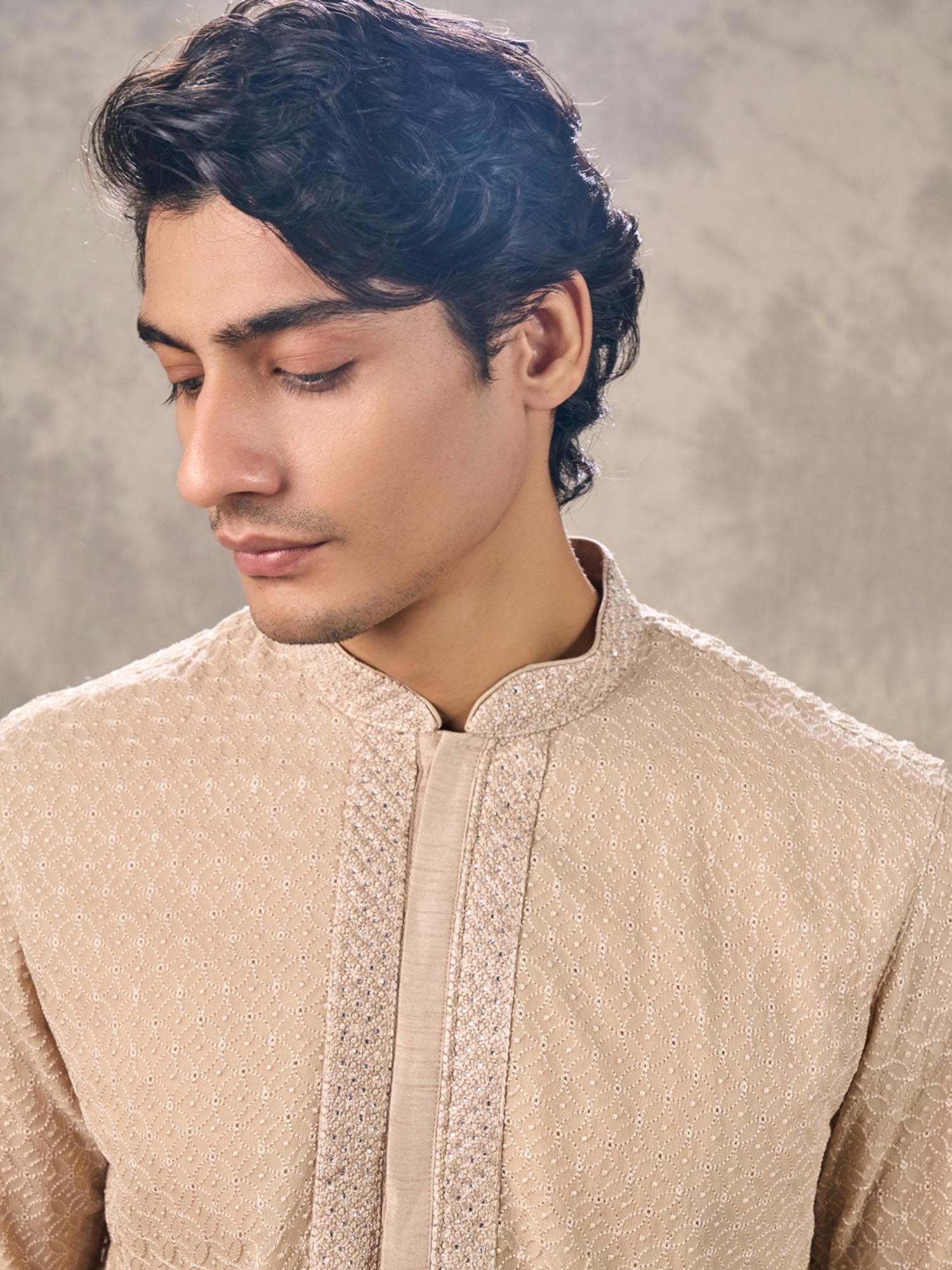 Beige Walnut Elegance Georgette Kurta with Churidar
