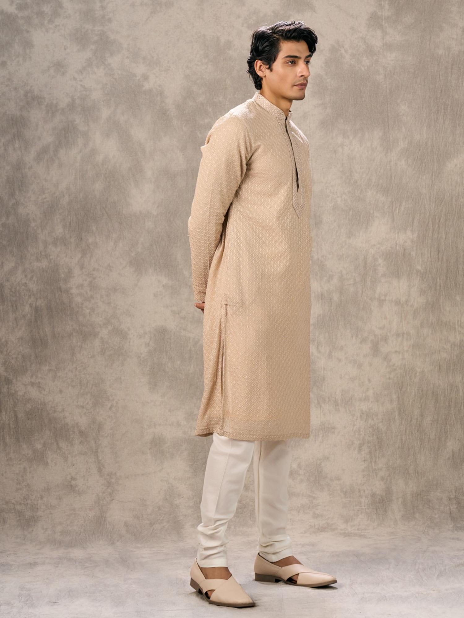Beige Walnut Elegance Georgette Kurta with Churidar