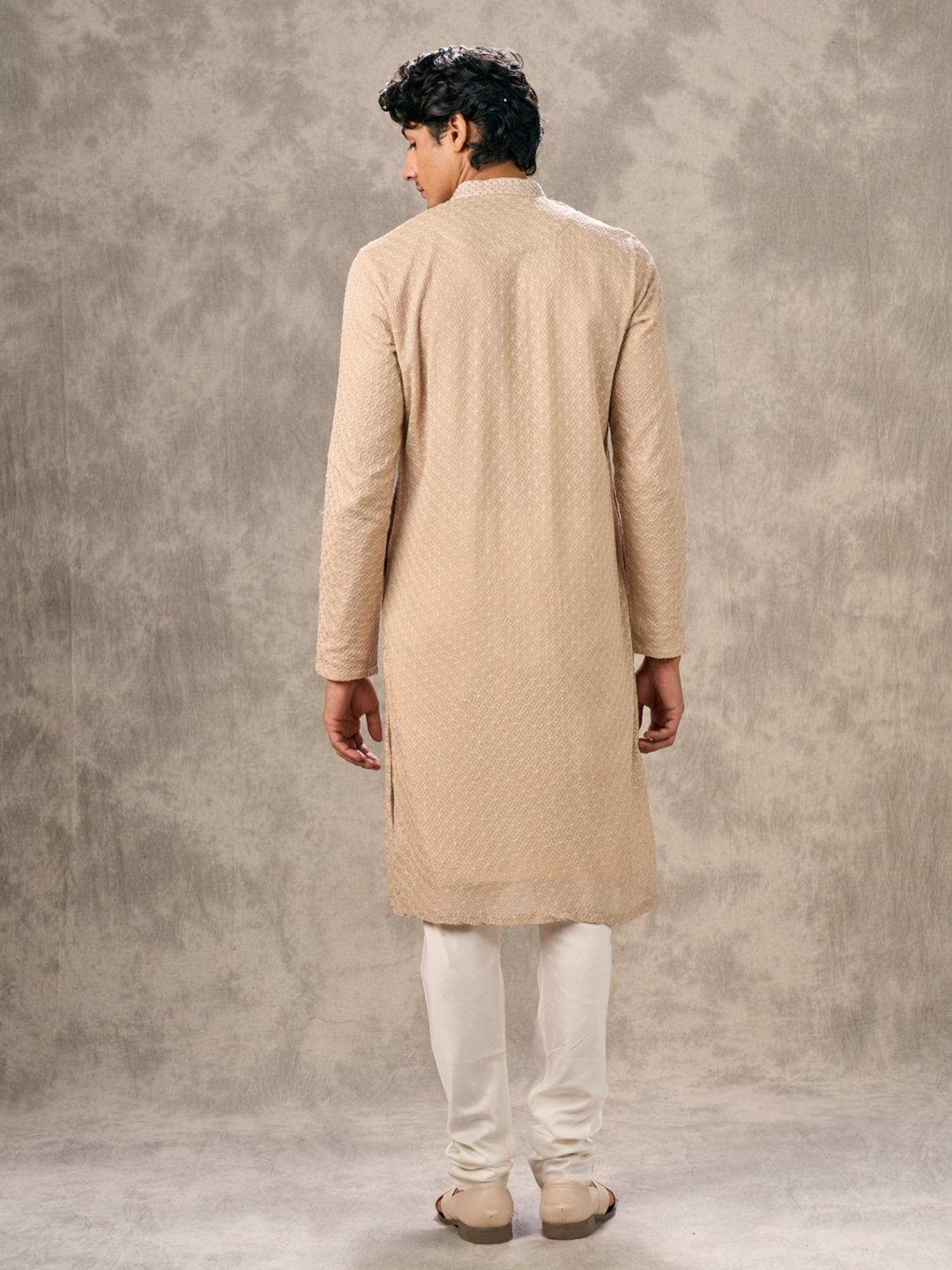 Beige Walnut Elegance Georgette Kurta with Churidar