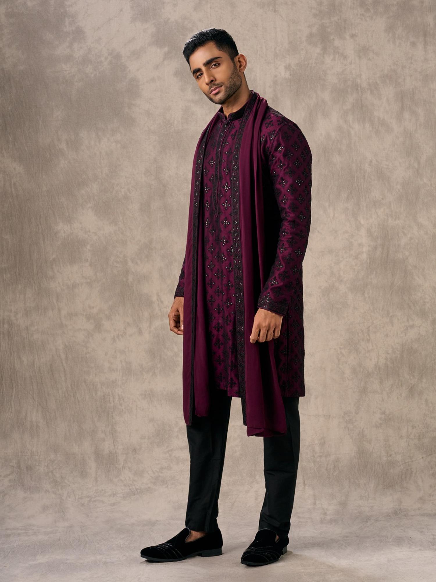 Glamorous Wine Kurta with Pant and Dupatta