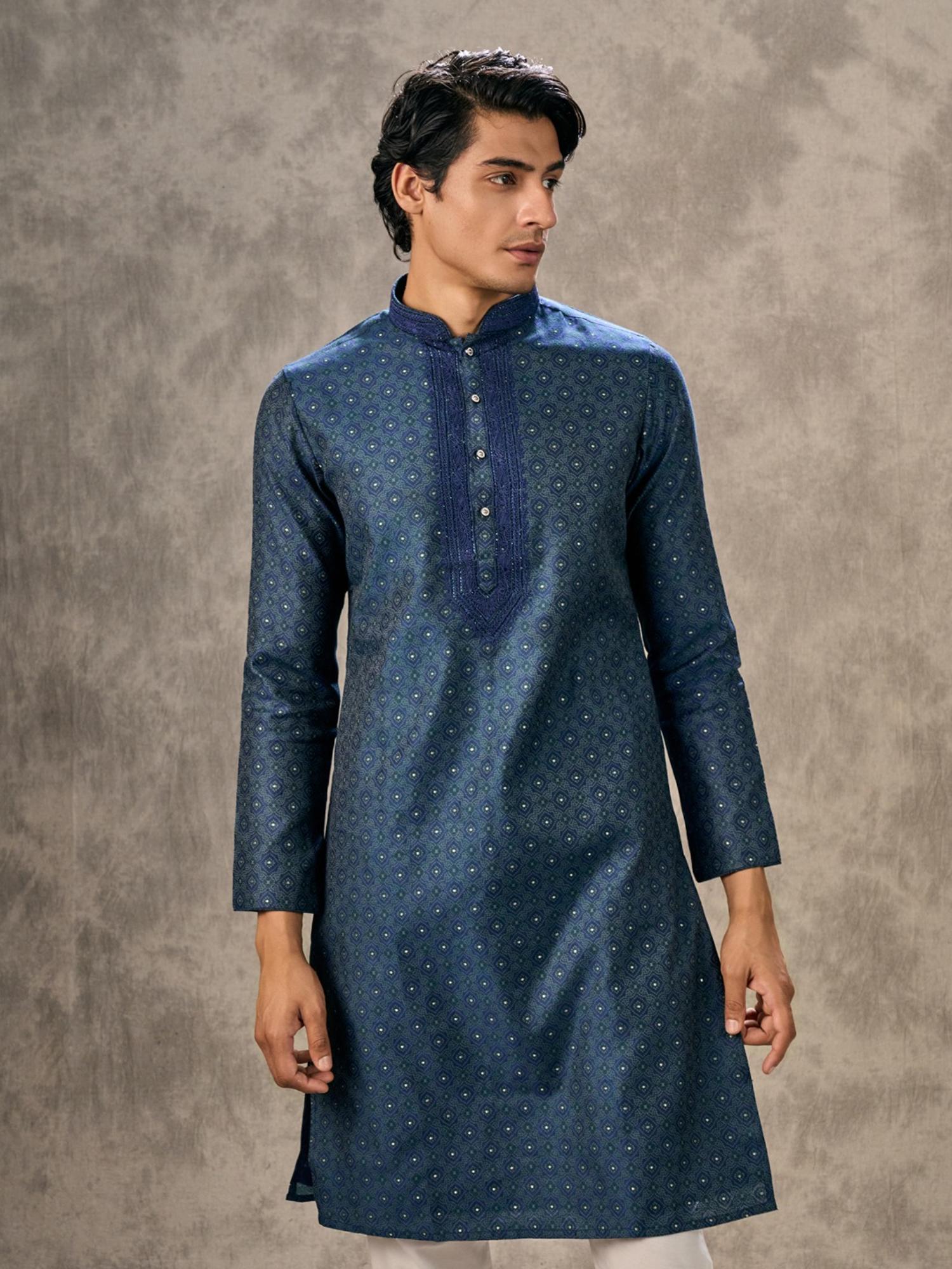 Dark Blue Royal Brocade Kurta with Churidar
