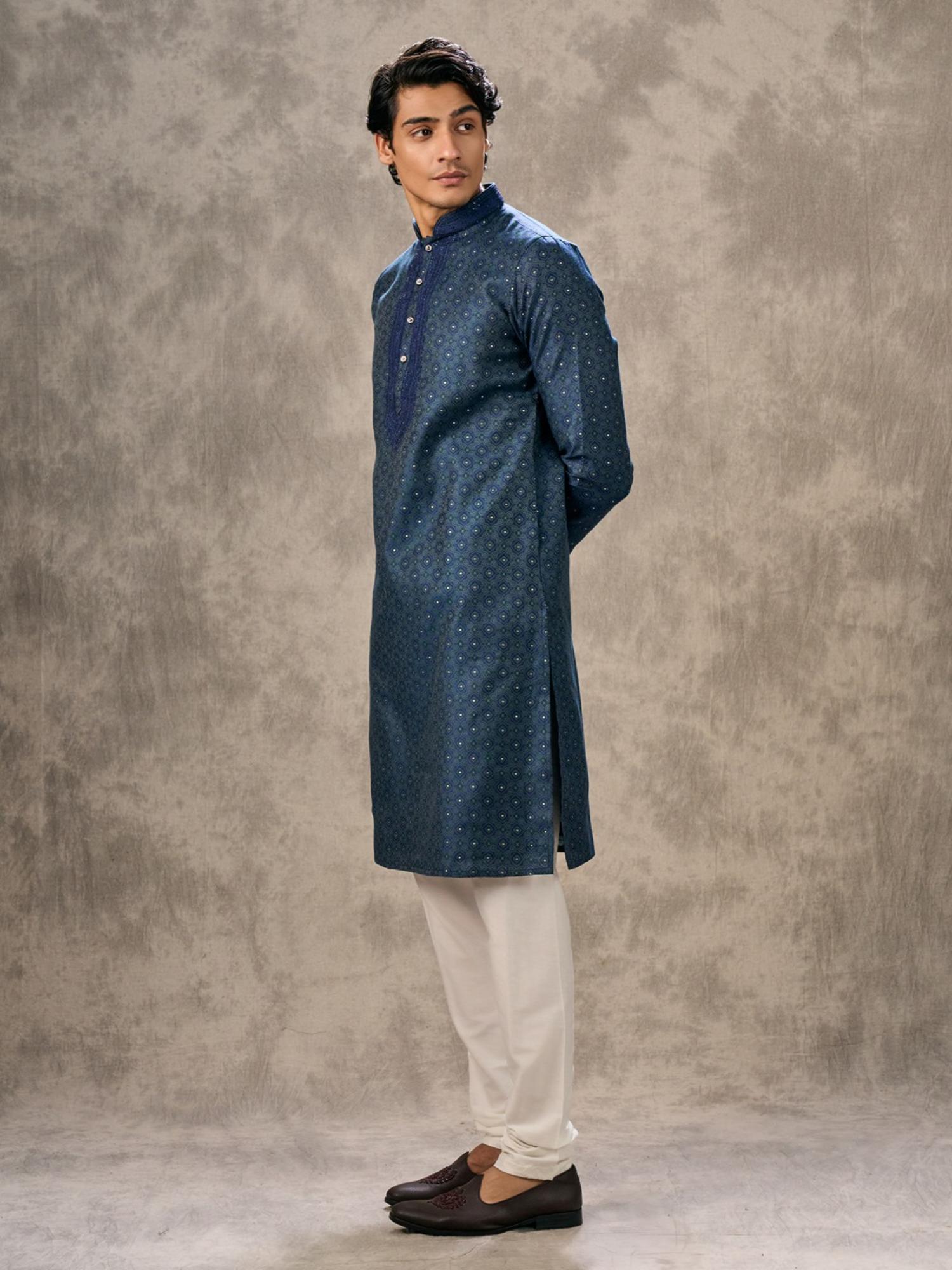 Dark Blue Royal Brocade Kurta with Churidar