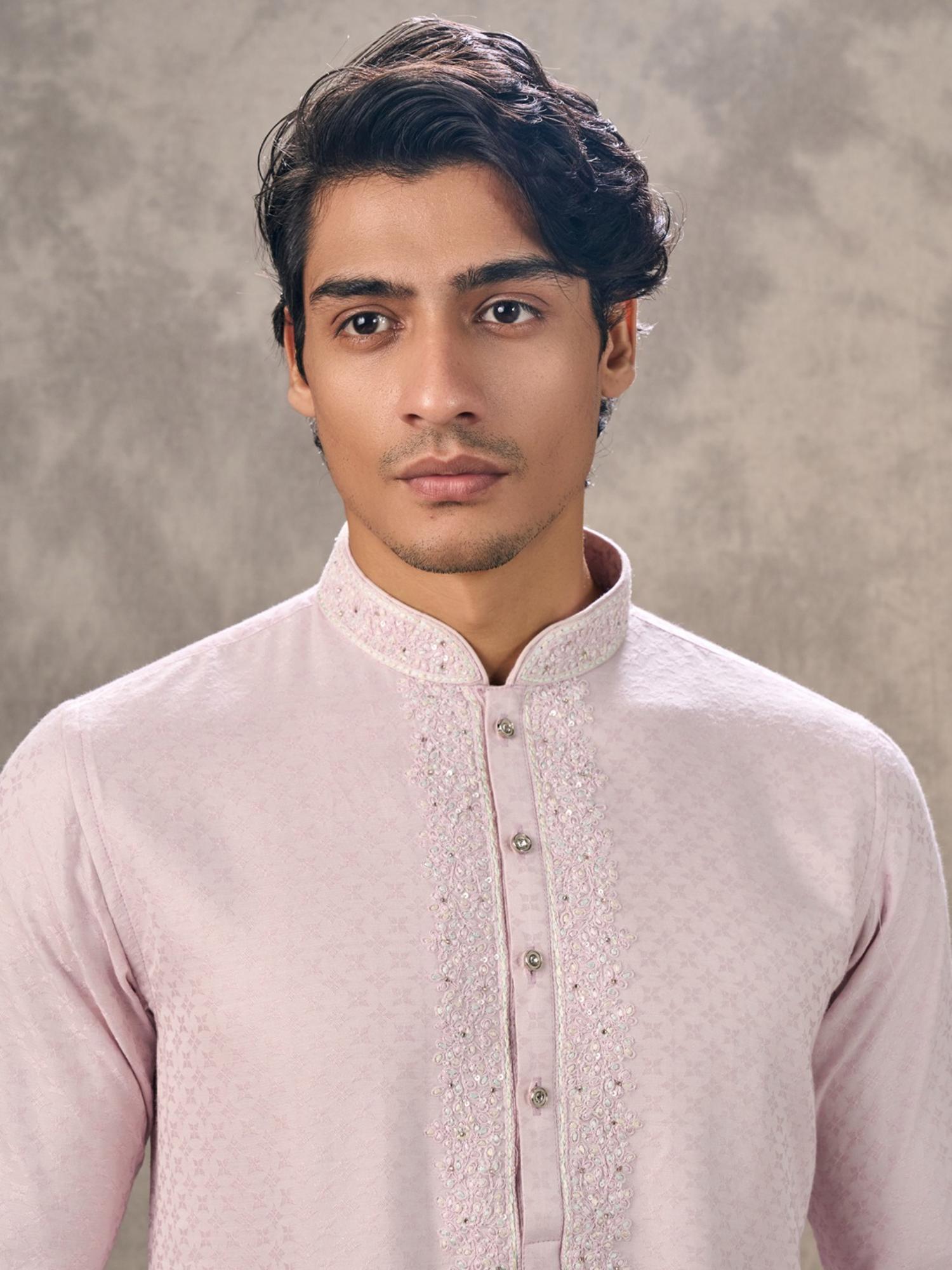 Pink Blended Viscose Kurta with Churidar