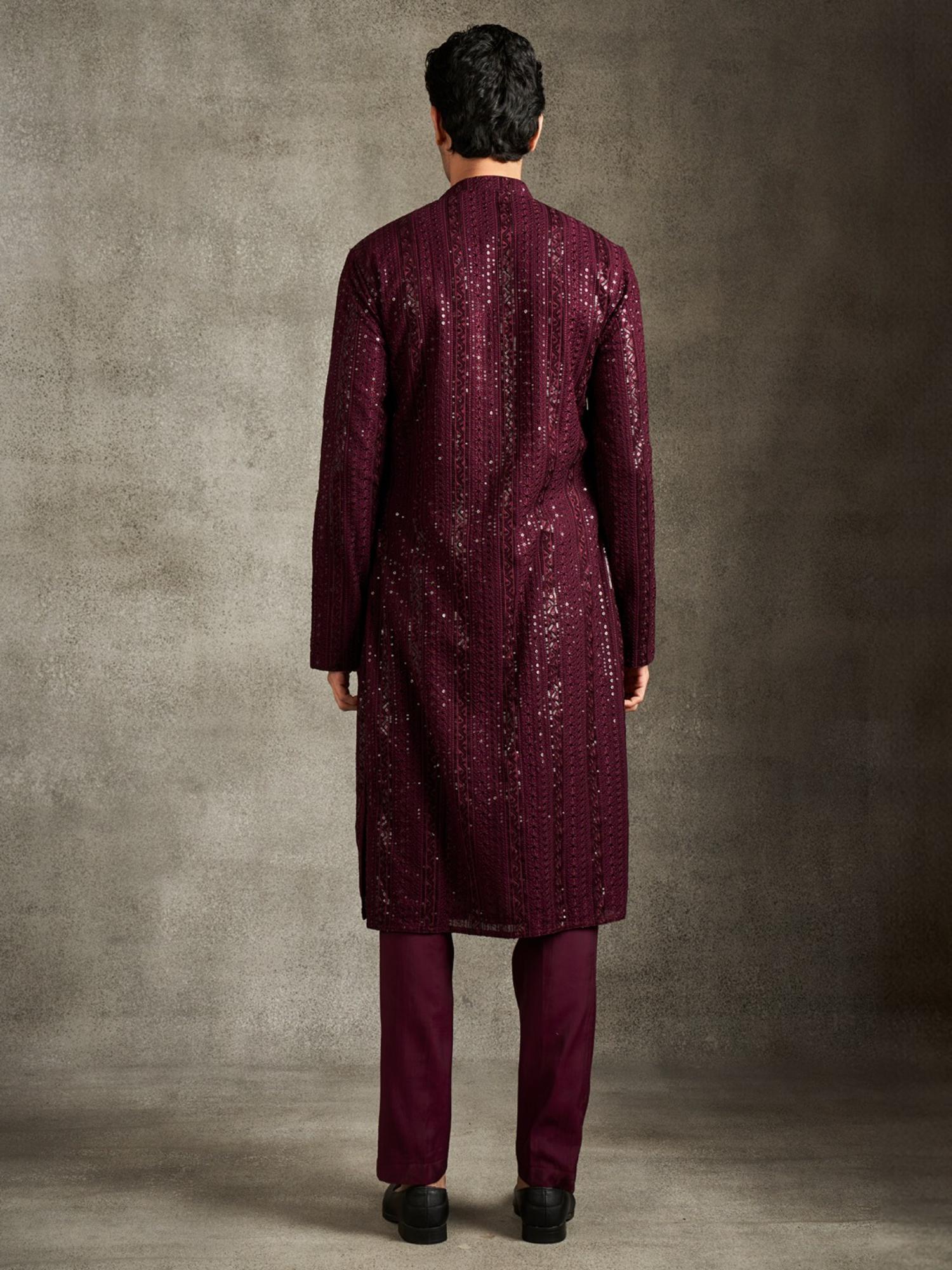 Elegant Wine Georgette Kurta and Pyjama with Dupatta