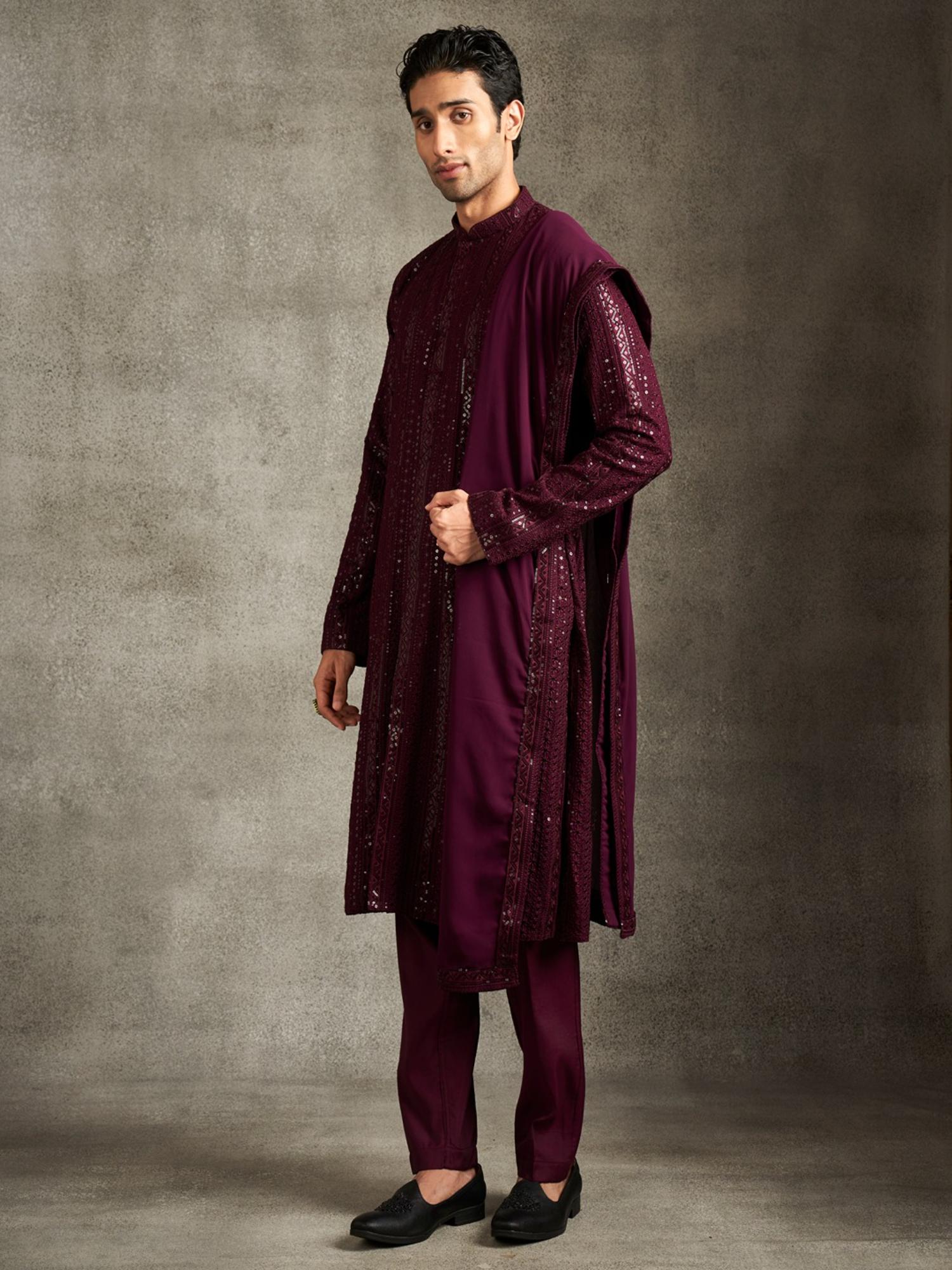 Elegant Wine Georgette Kurta and Pyjama with Dupatta