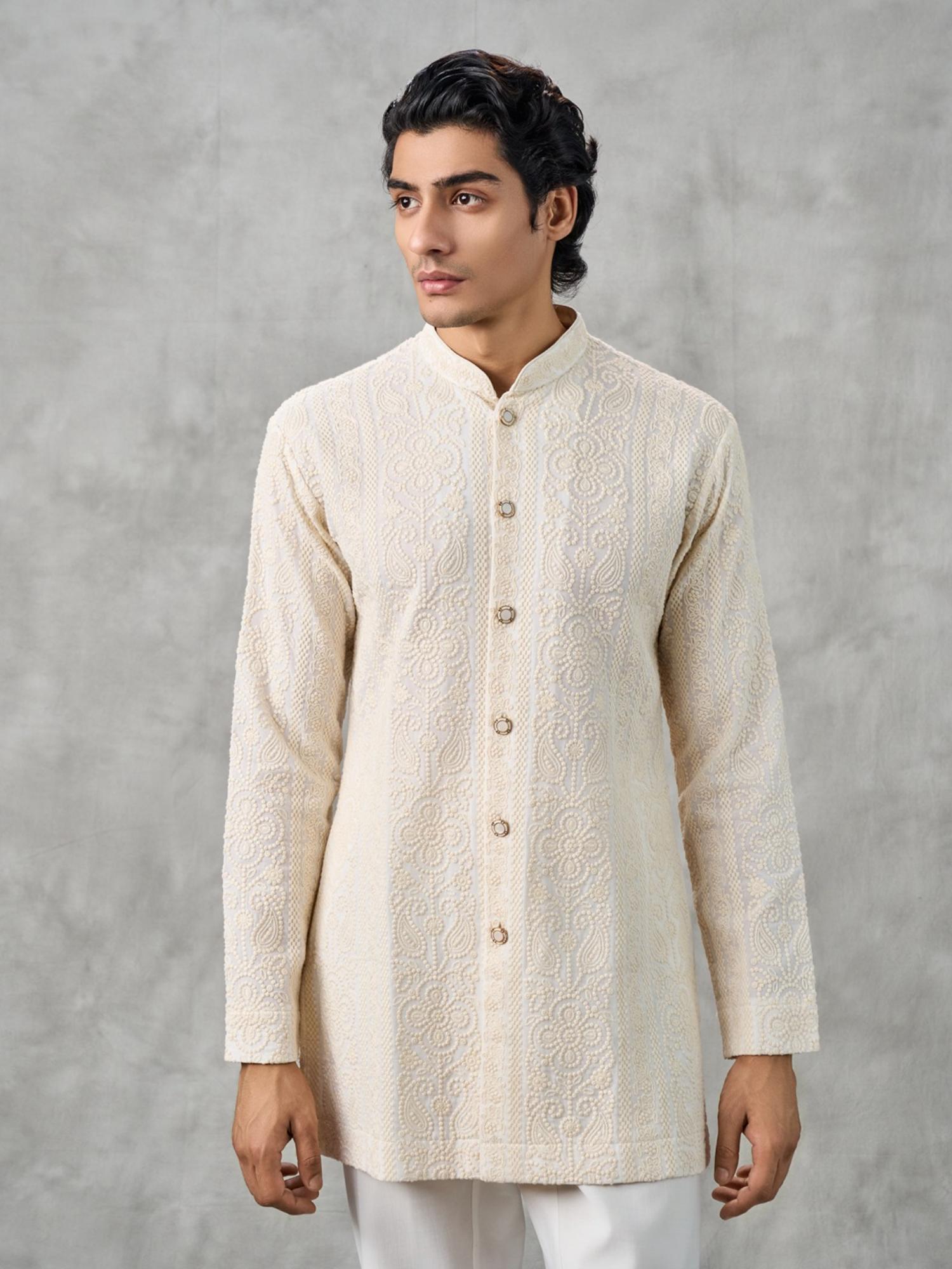 Georgette Cream Elegance Kurta with Pant
