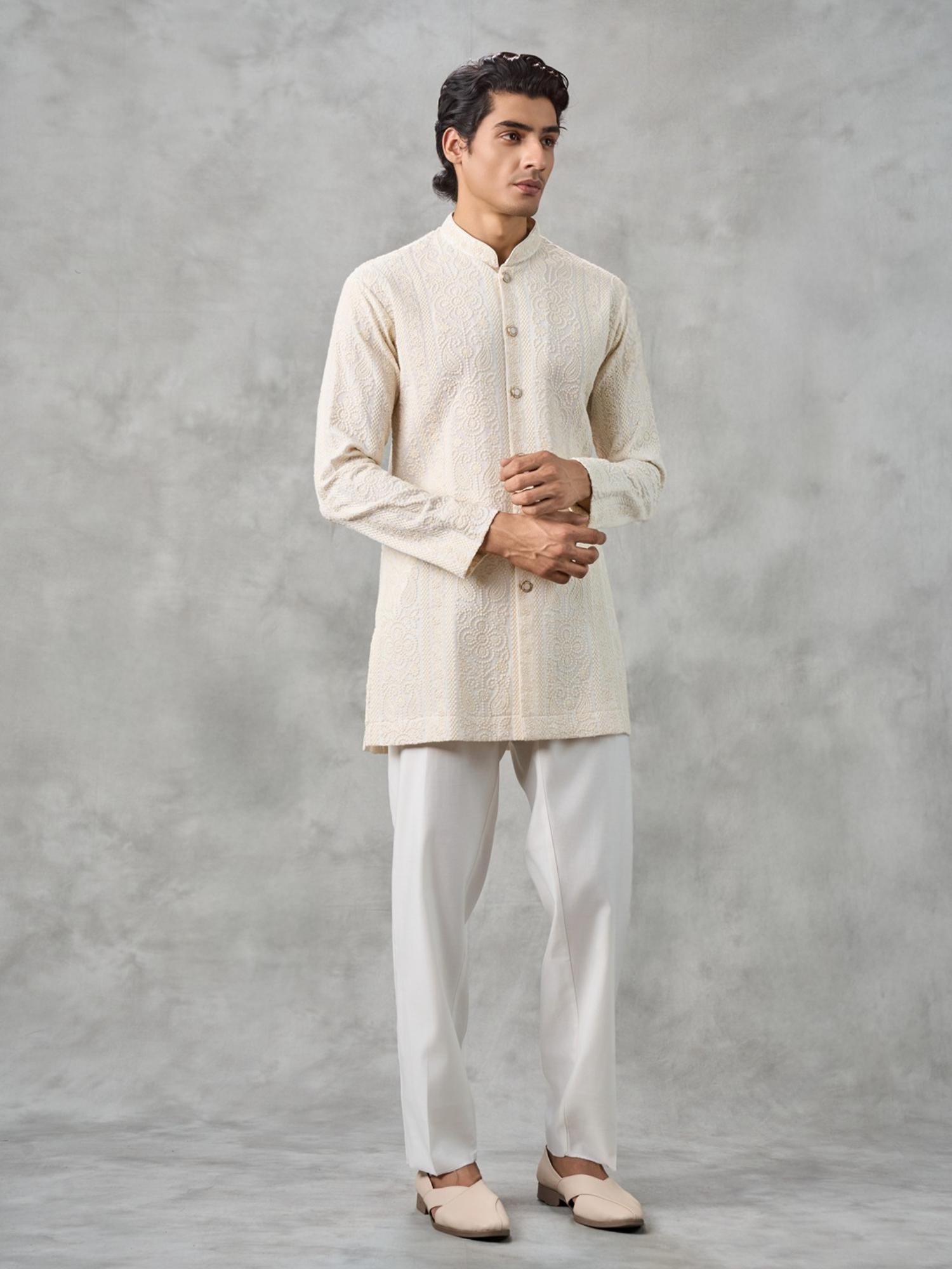 Georgette Cream Elegance Kurta with Pant