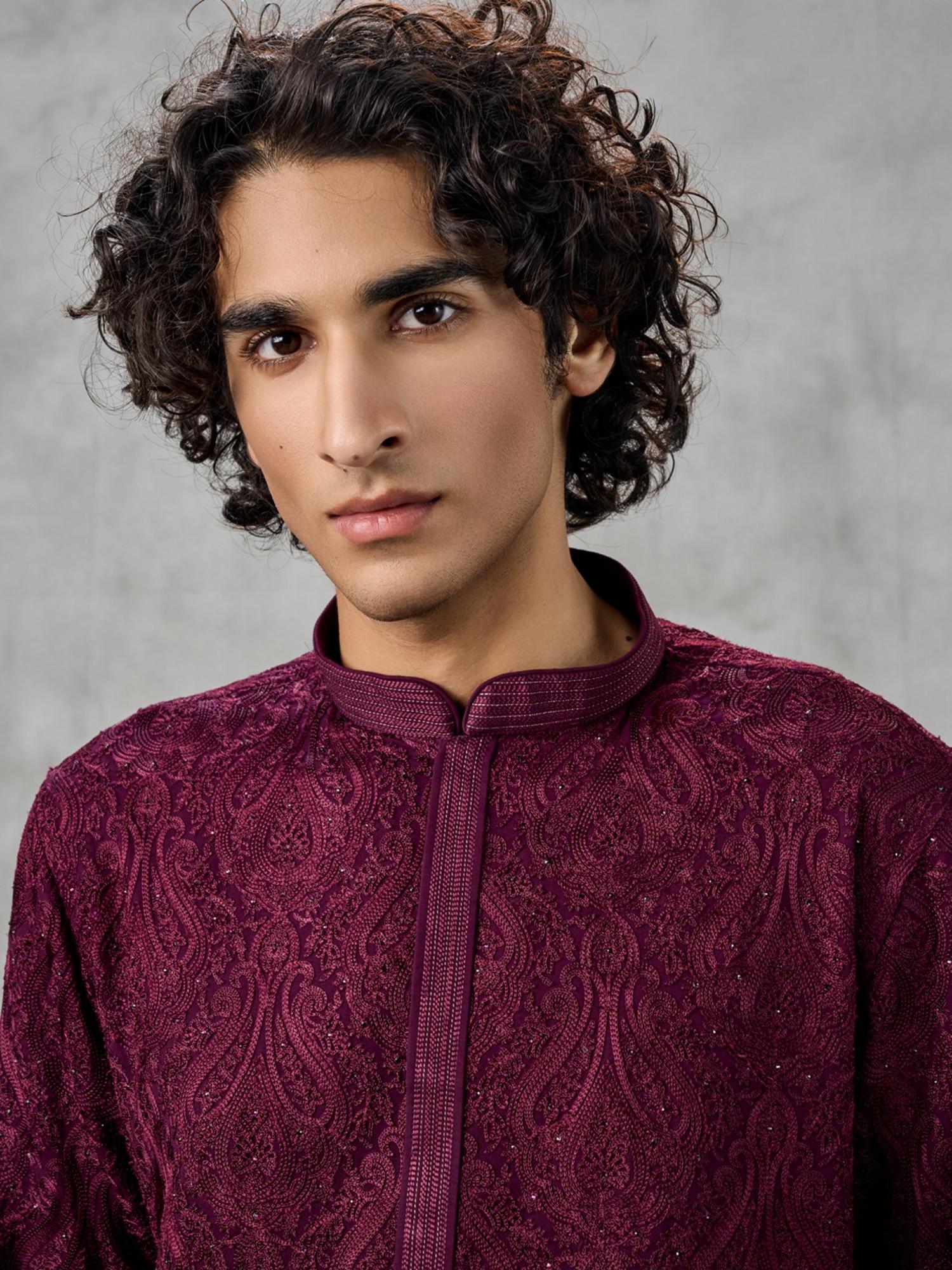Lustrous Wine Kurta with Churidar
