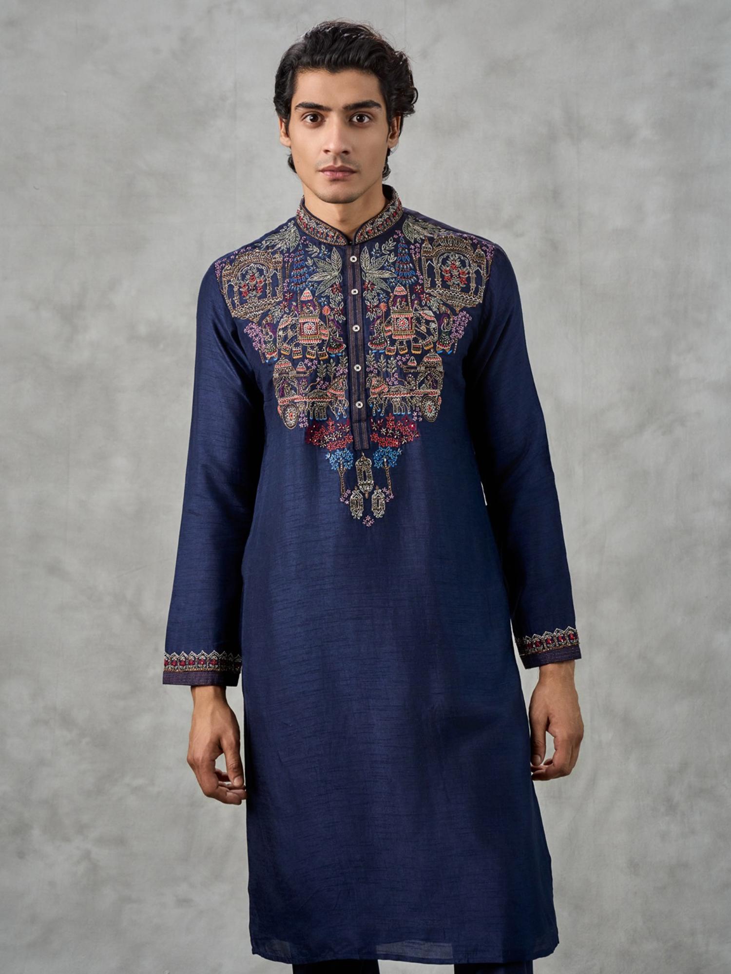 Navy Blue Artistry Kurta with Churidar