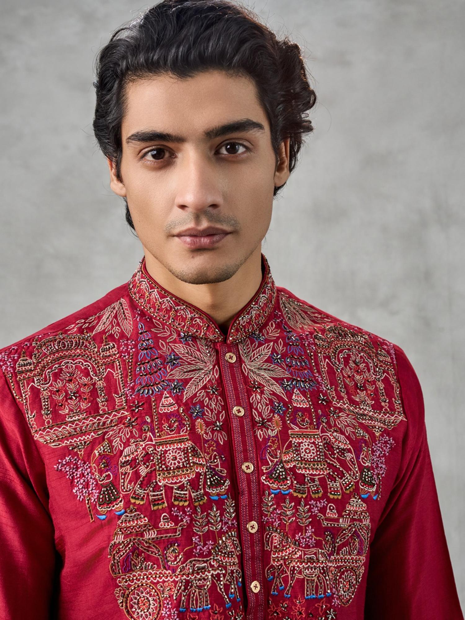 Red Vineyard Elegance Kurta with Churidar