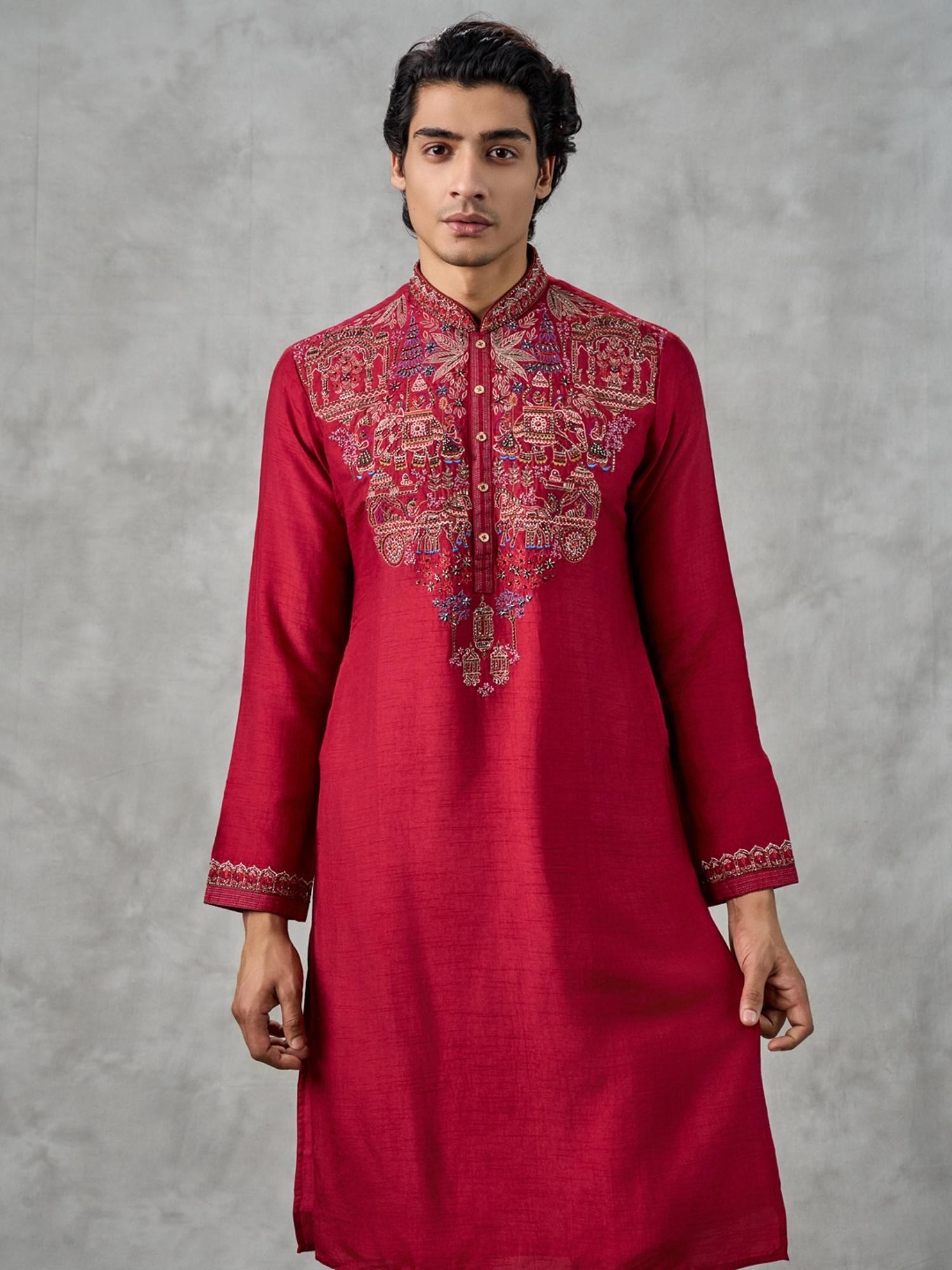 Red Vineyard Elegance Kurta with Churidar